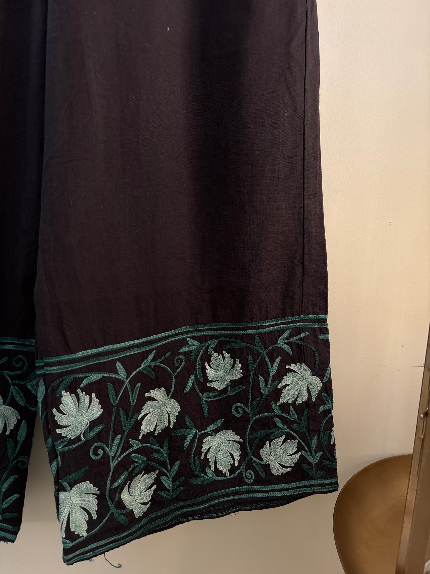 Women Charcoal Grey Wide Leg Chinar Aari Embroidered Palazzos