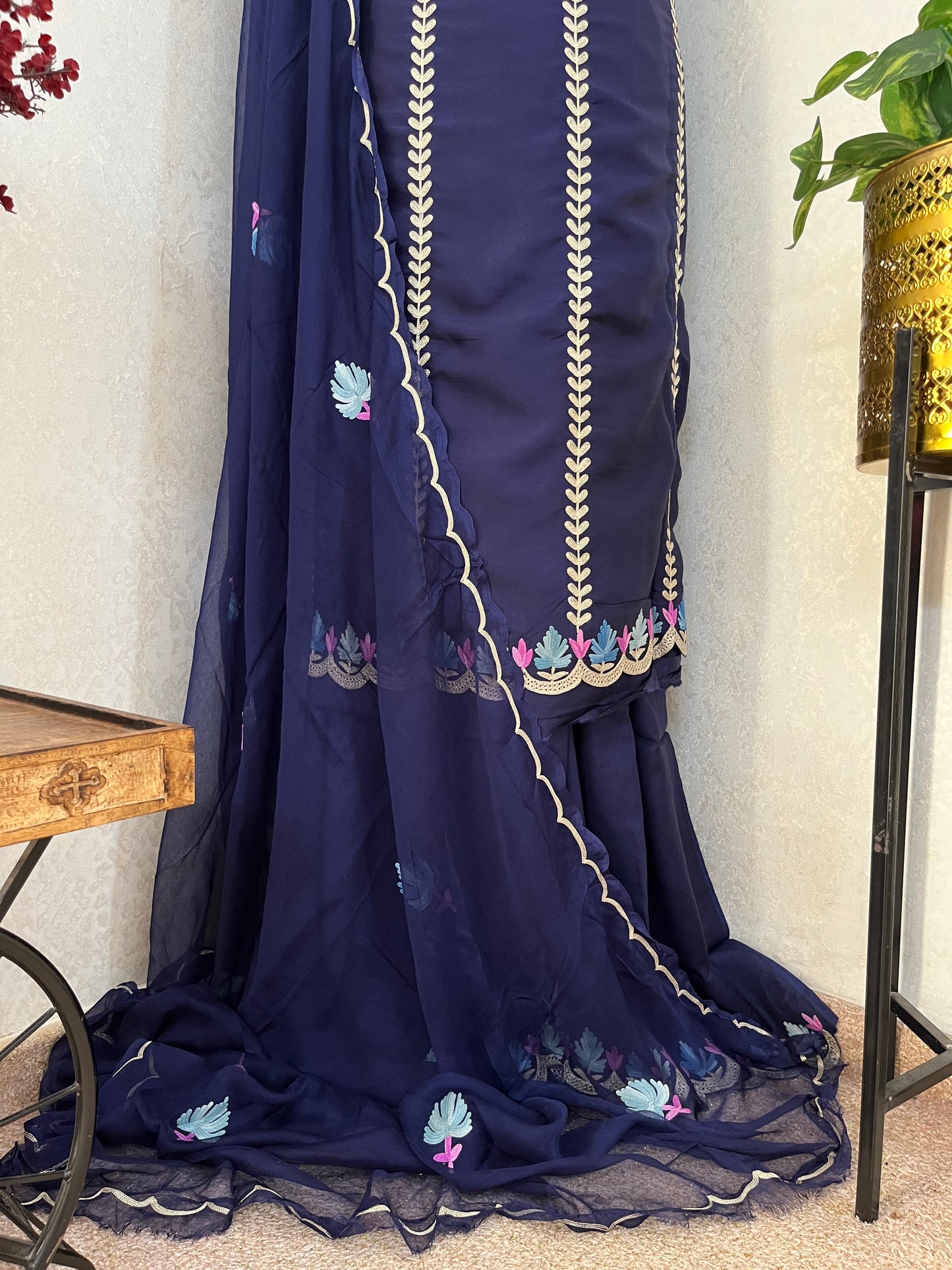 Sanam’ Navy Blue Silk Aari Embroidered Suit material