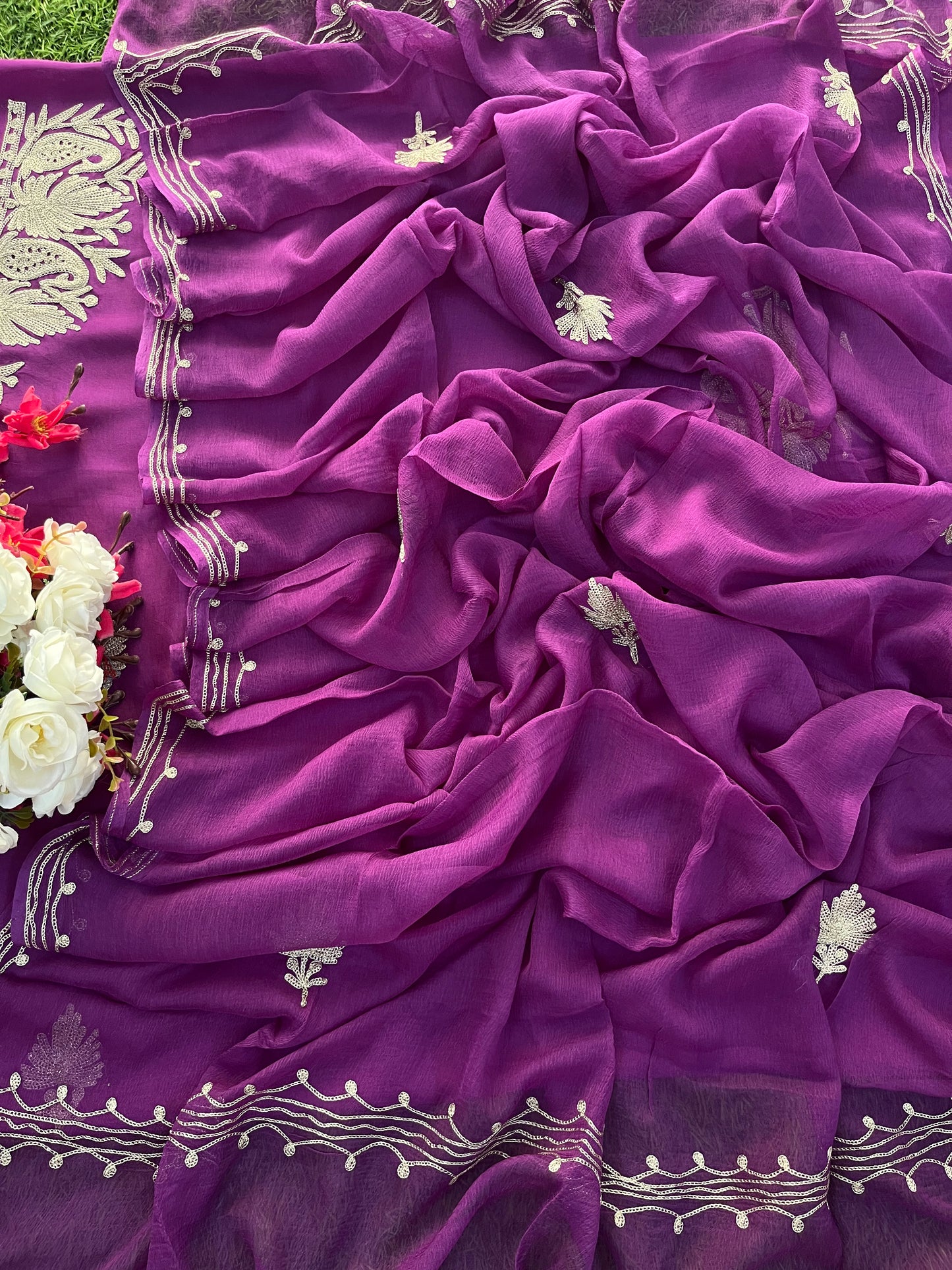 Purple Silk Tilla Kashmiri Suit