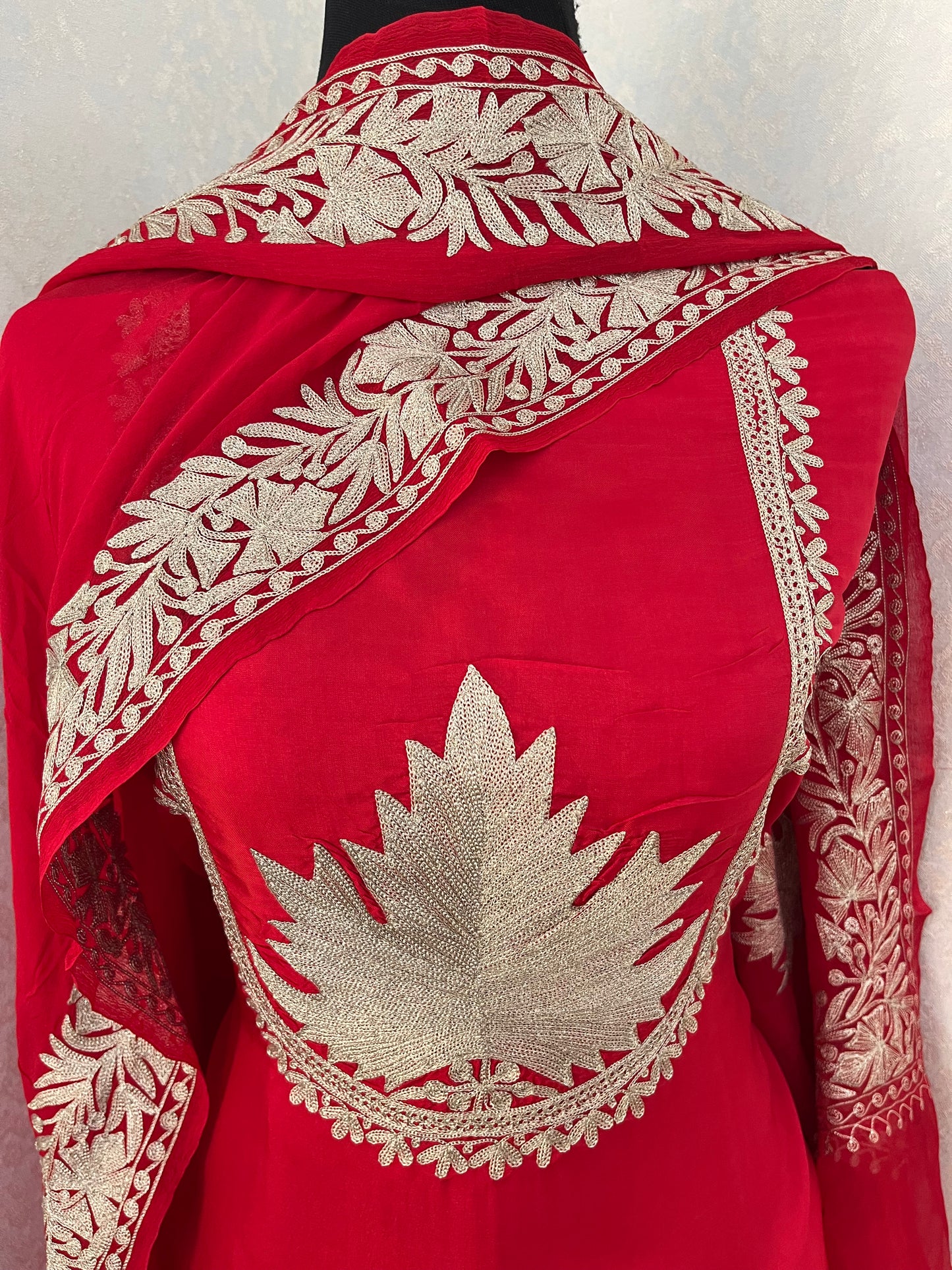 Red Sanam’ Tilla Kashmiri Silk Suit