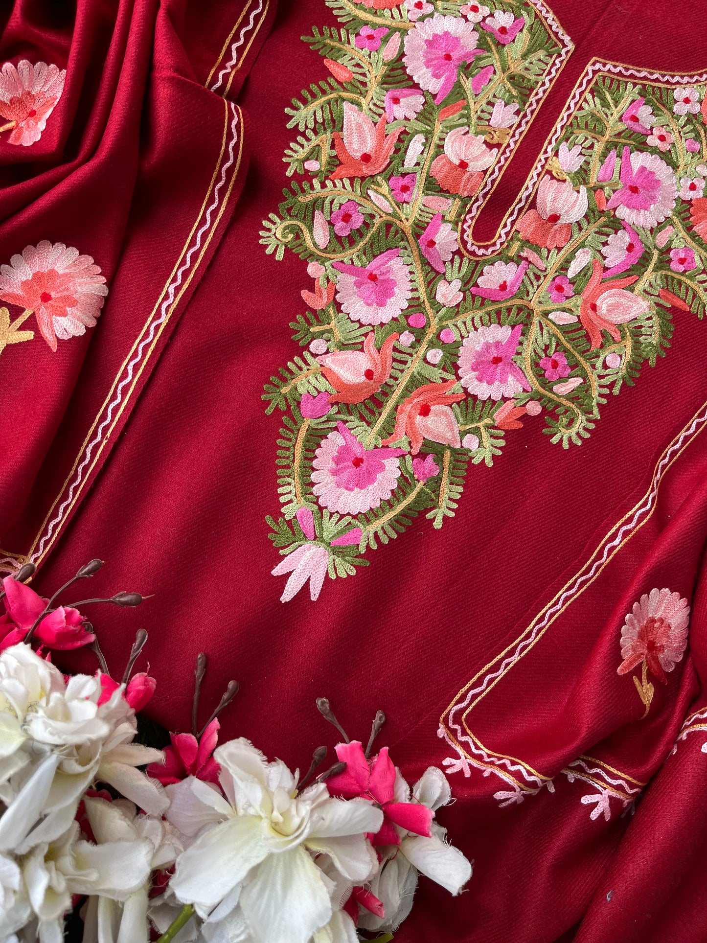 Maroon Woollen Aari Embroidered 3pc suit