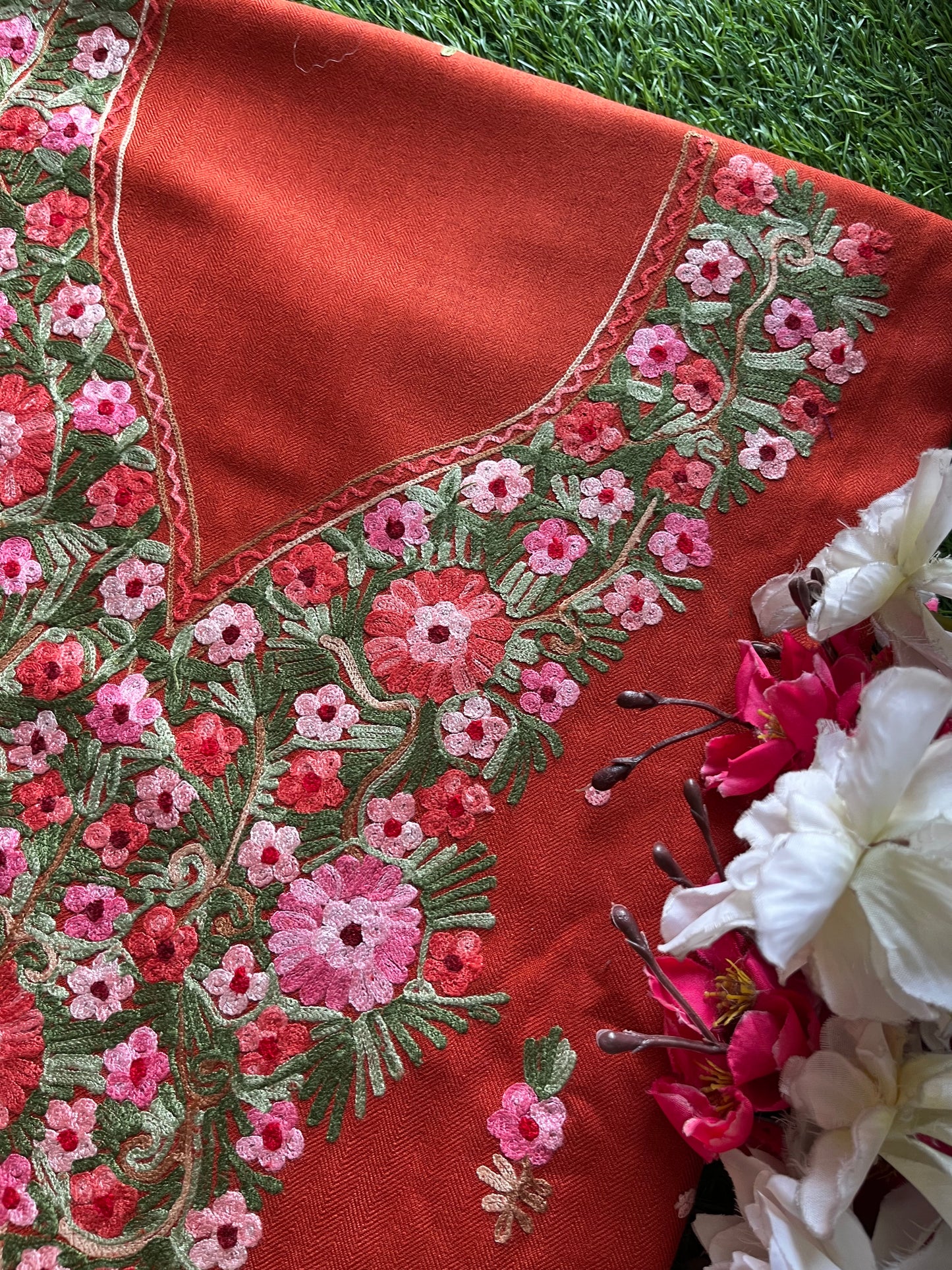 Rust Orange Woollen Aari Embroidered 3pc suit