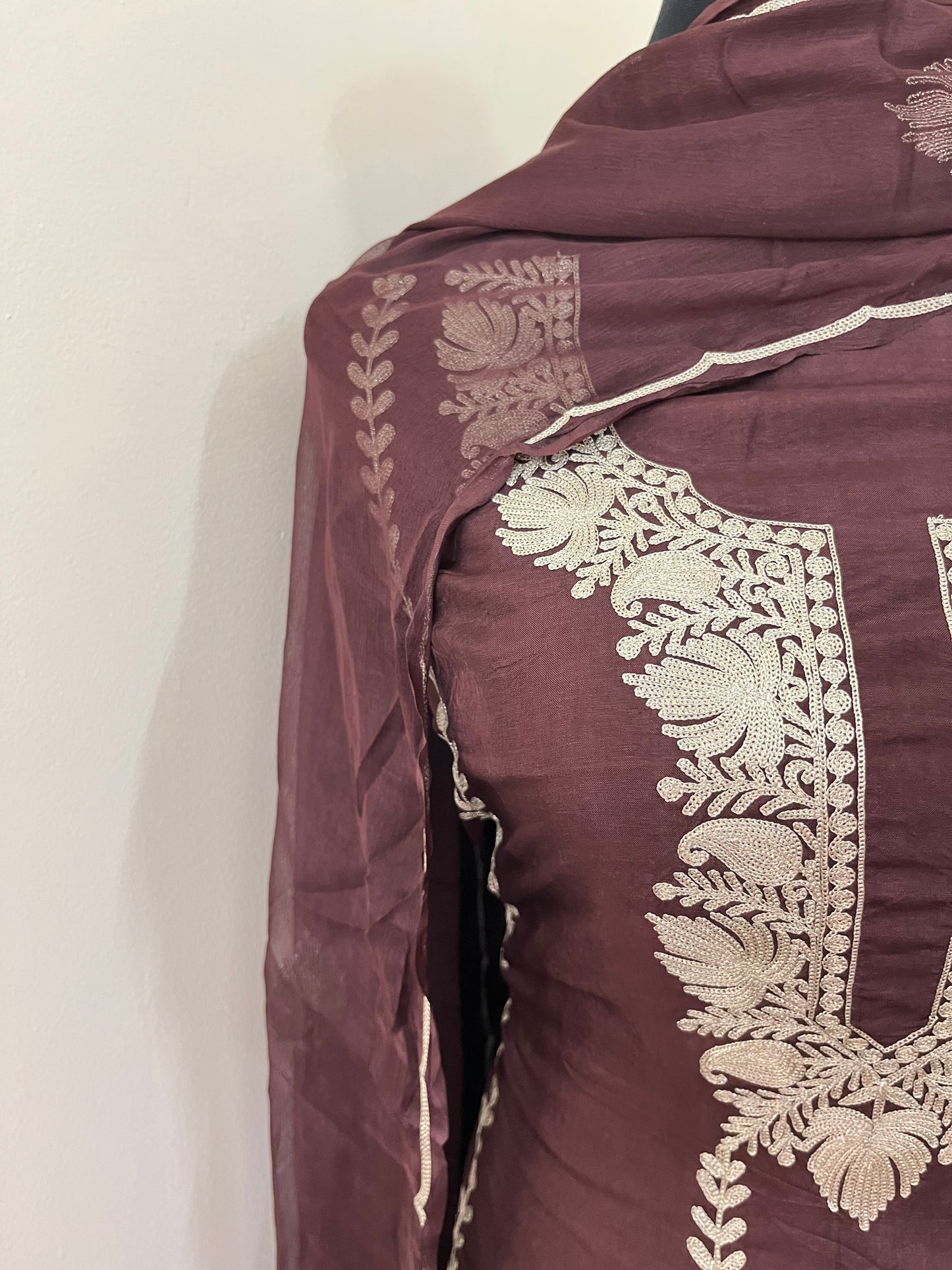 Sanam’ Orange Silk Tilla Embroidered Suit material