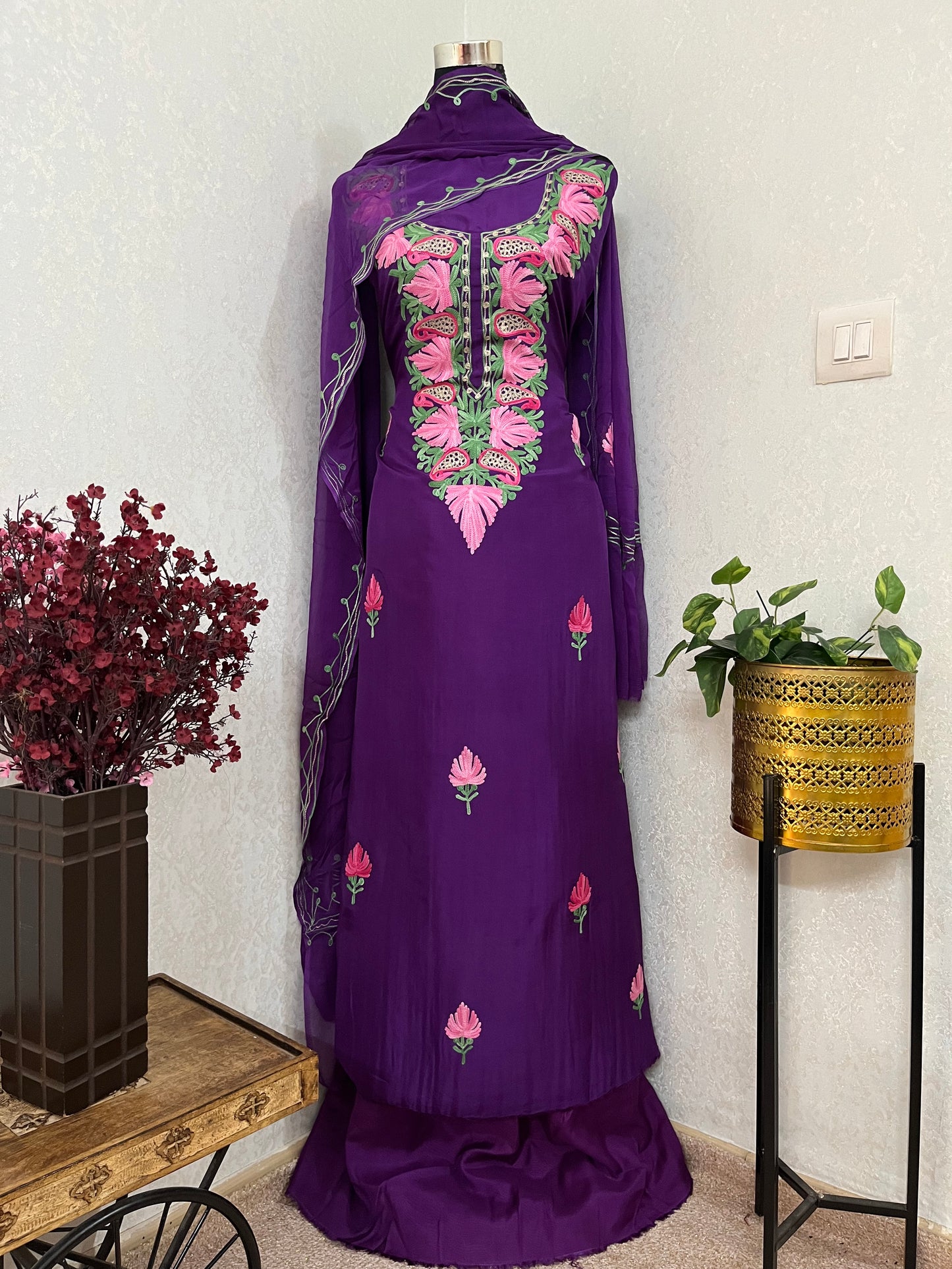 Purple Opada Silk Kashmiri Suits