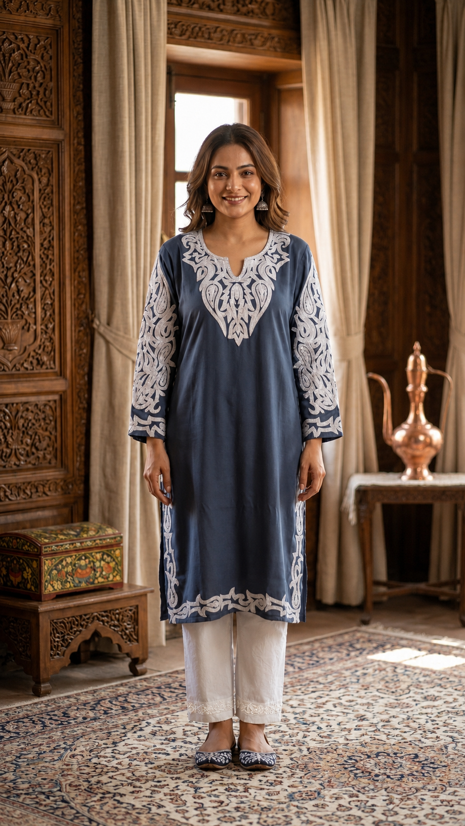 English Grey Cotton Stitched Co-ord Set