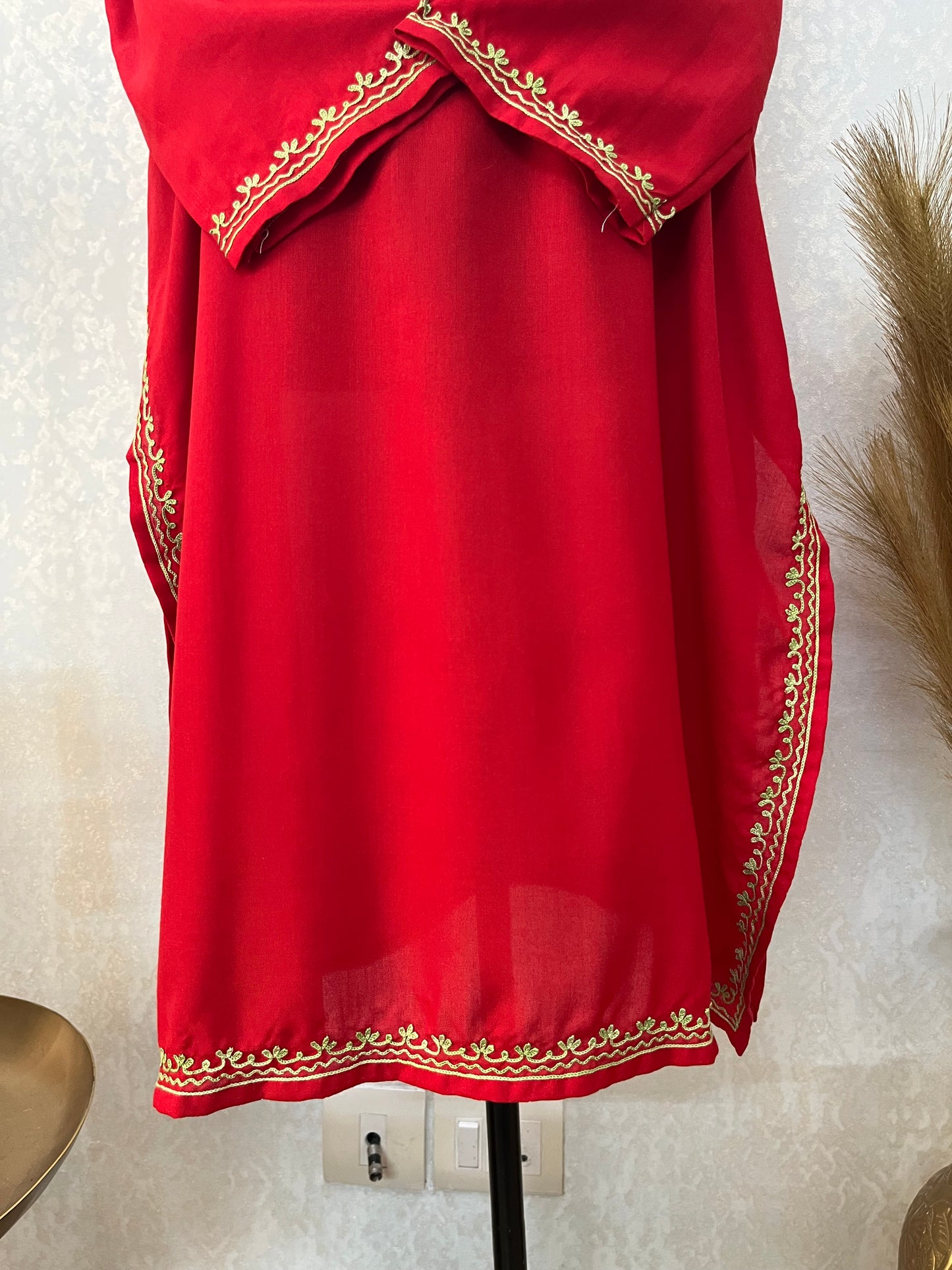 Red Cotton Aari Work Kurta