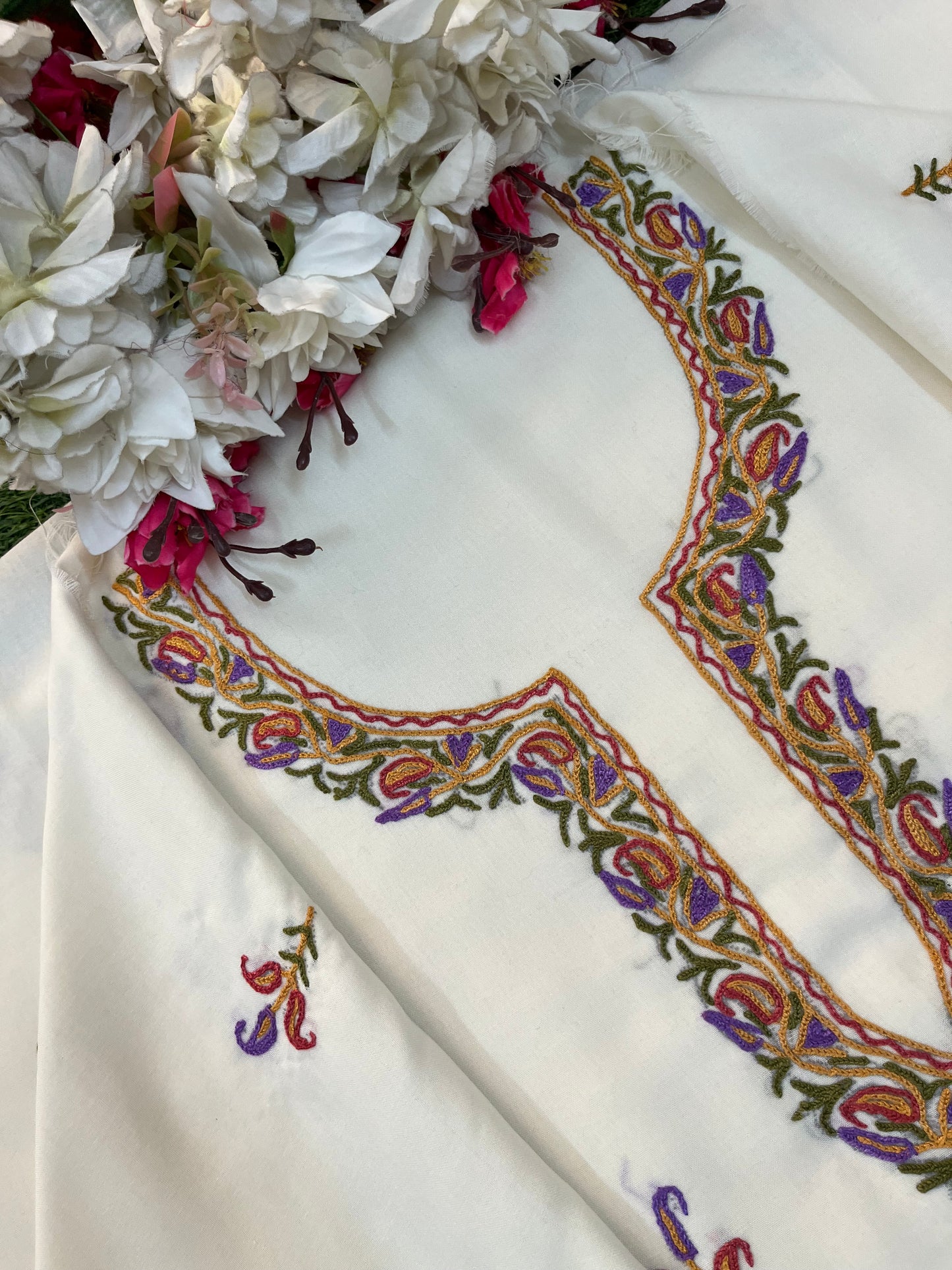 Off White Cotton Two Piece Suit (Hand Embroidered)