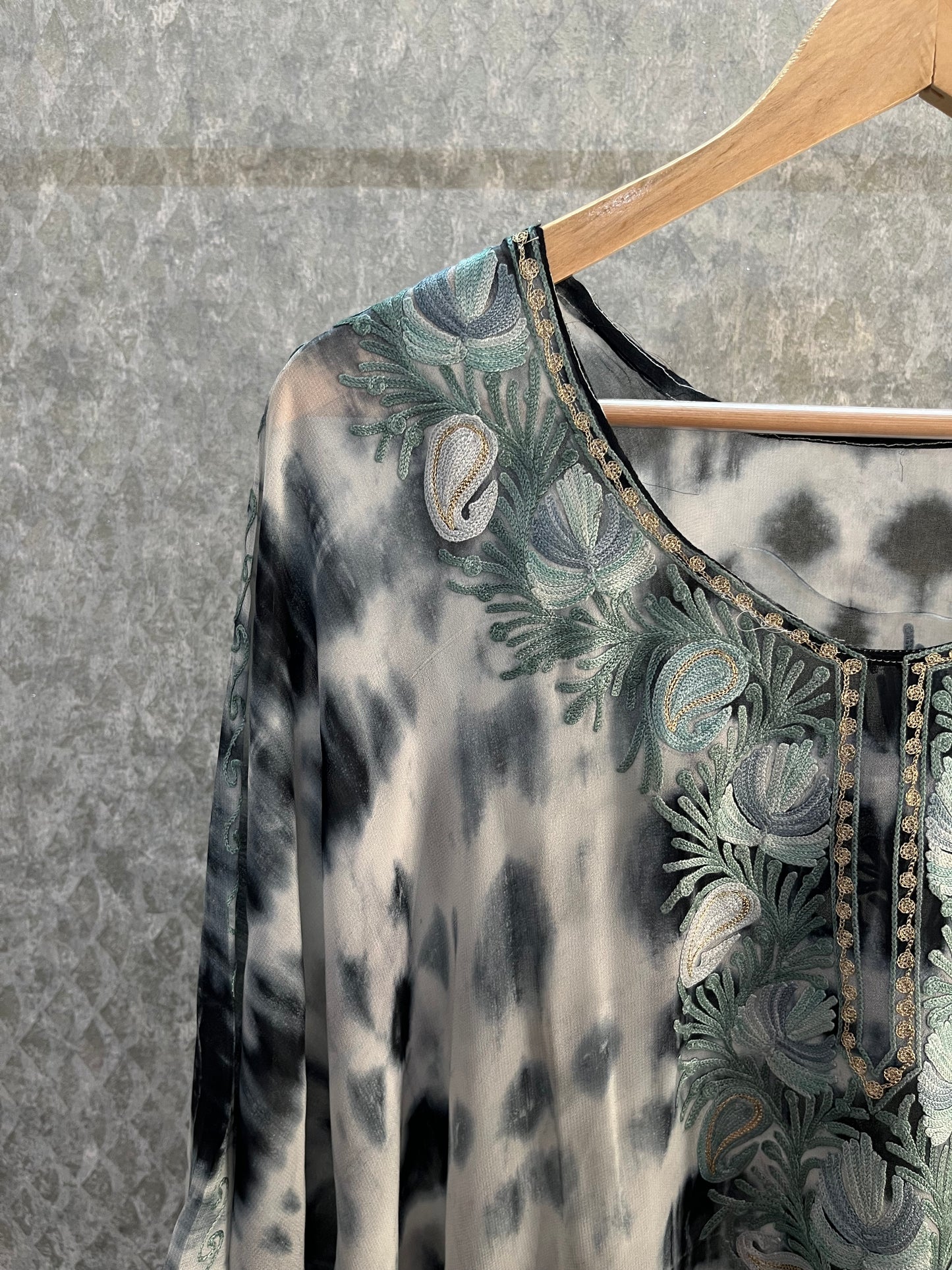 Grey Pure Georgette Shibori Kaftan (46)