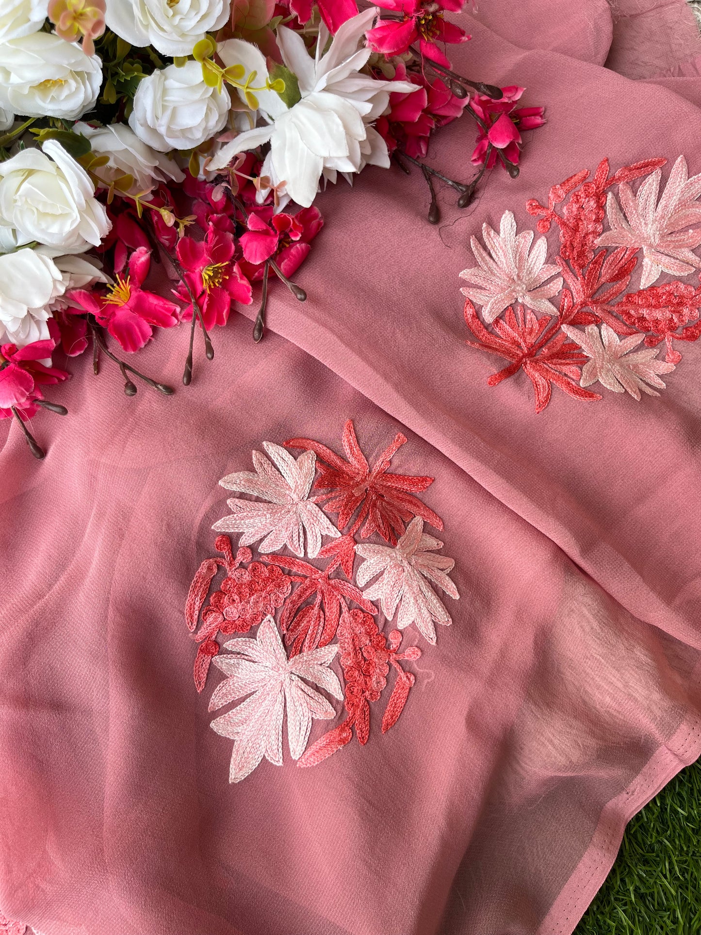 Onion Pink Georgette Kashmiri Kurta Material