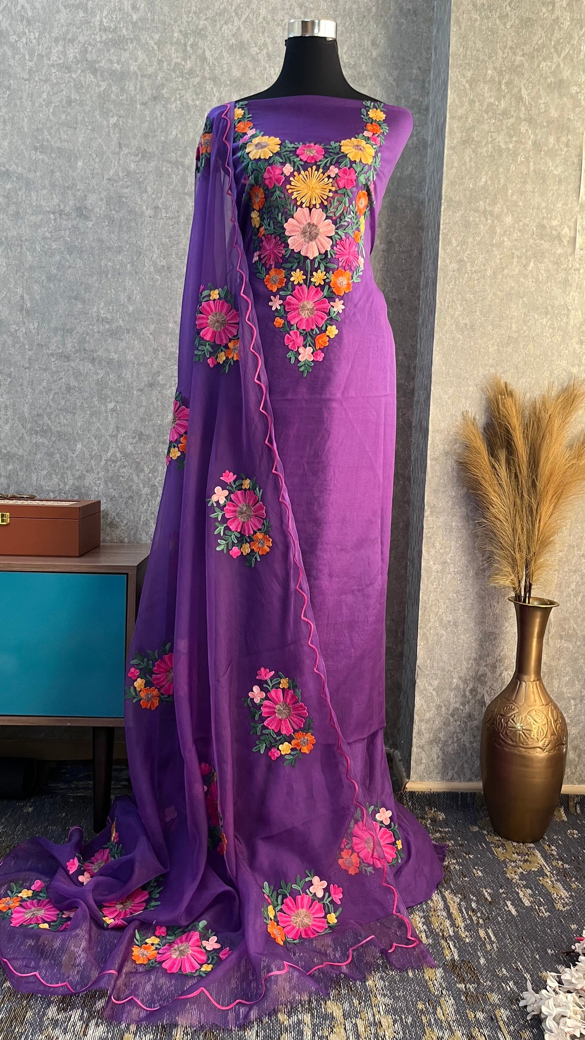 Egg plant Soft Tissue Kashmiri Suit
