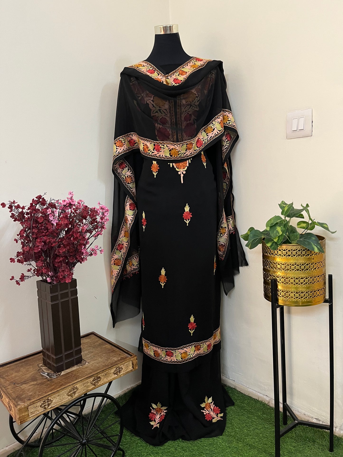 Black Georgette 3 Pc Aari Embroidered Suit Set