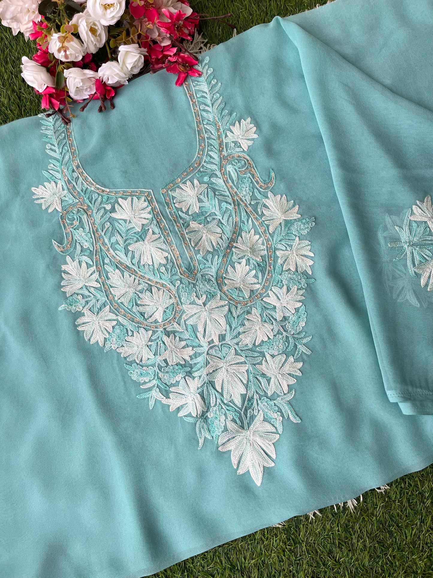 Soft Blue Georgette Unstitched Kurta Material