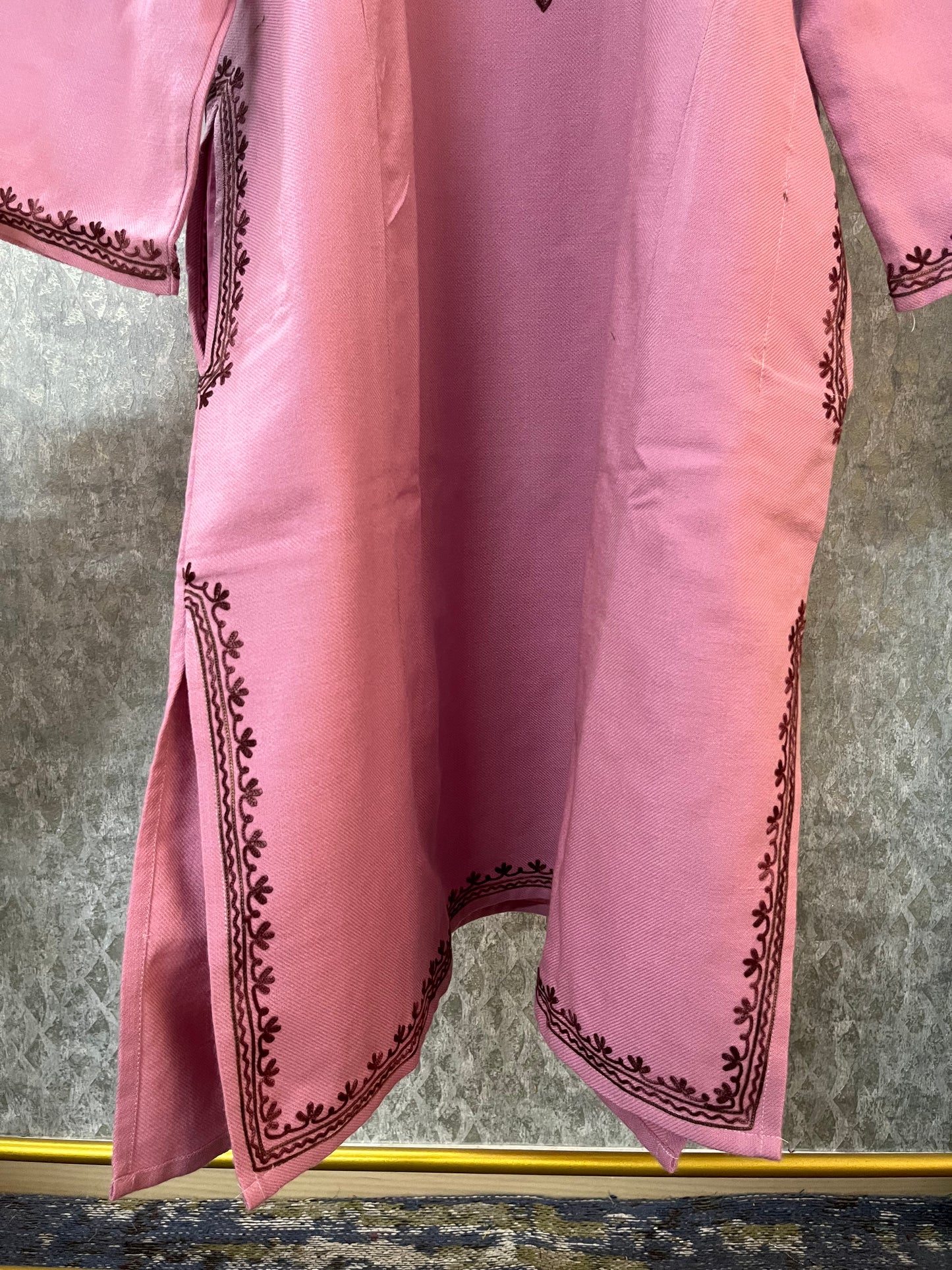 Pink Aari Embroidered Wool Pheran