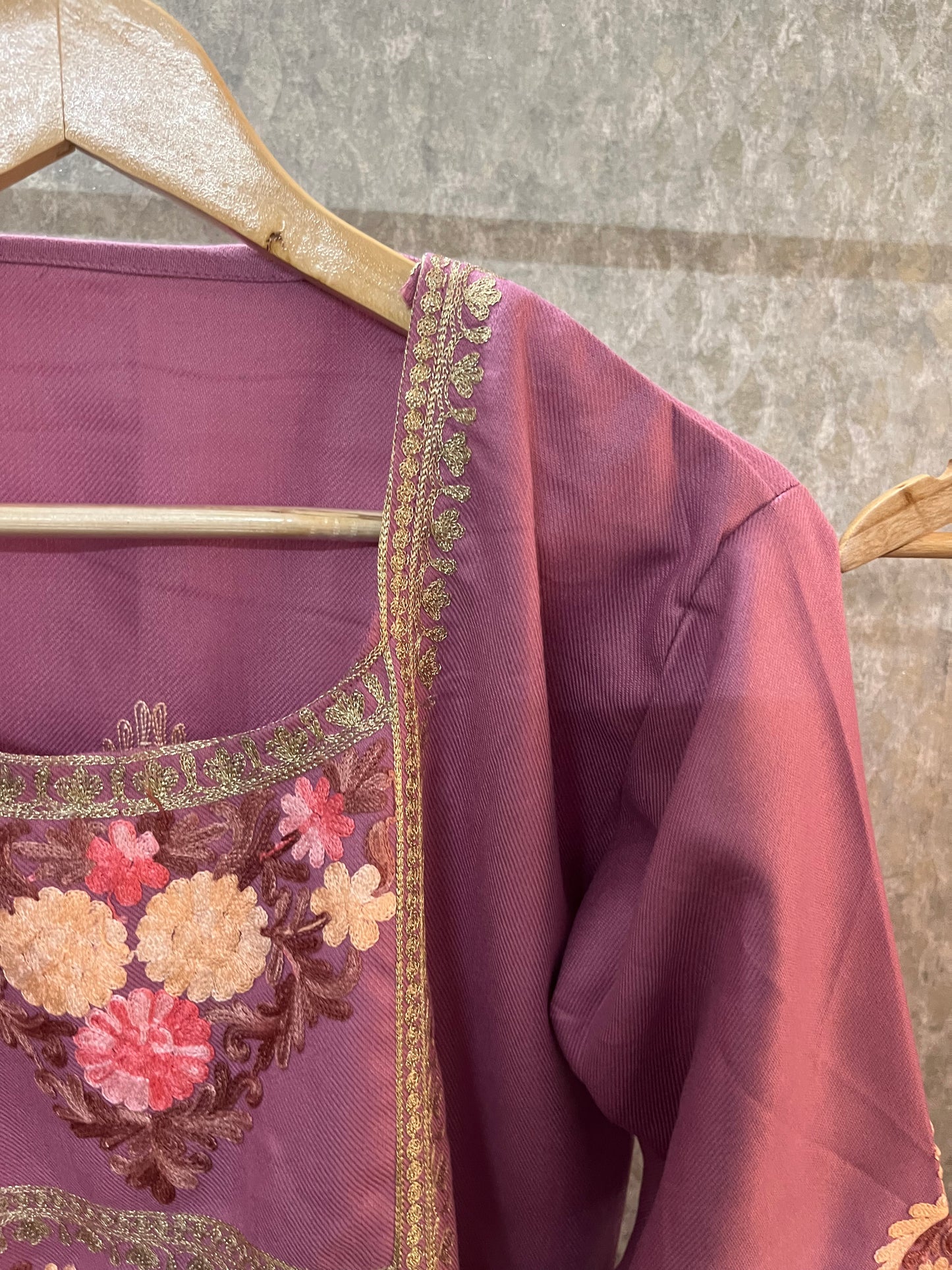 Mauve Woollen Kashmiri Co-Ord Set ( Size 40)