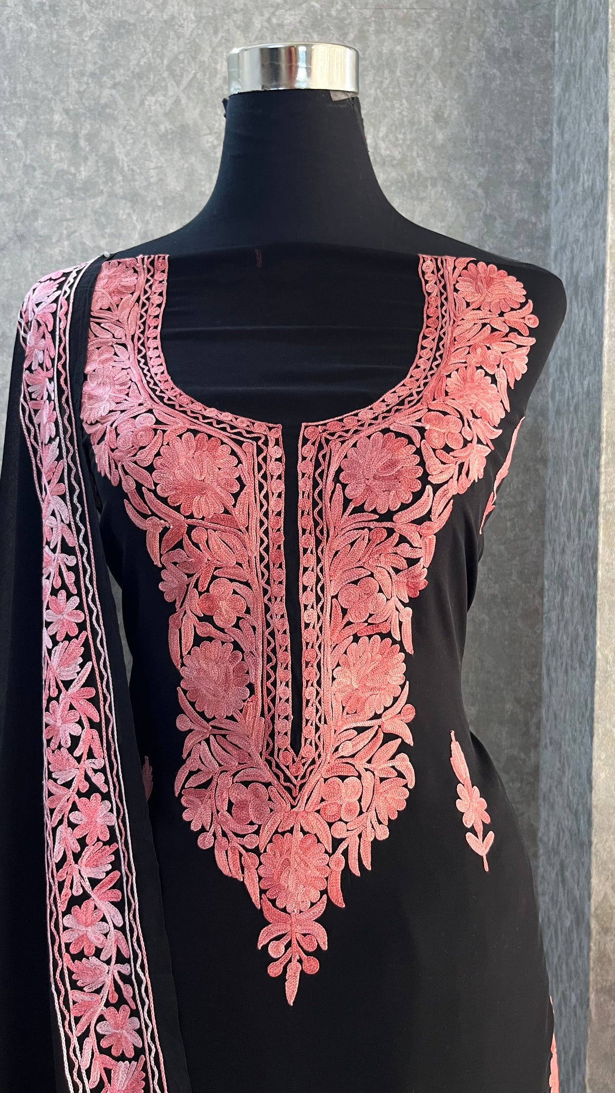 Georgette Black 3 Pc Kashmiri Suit