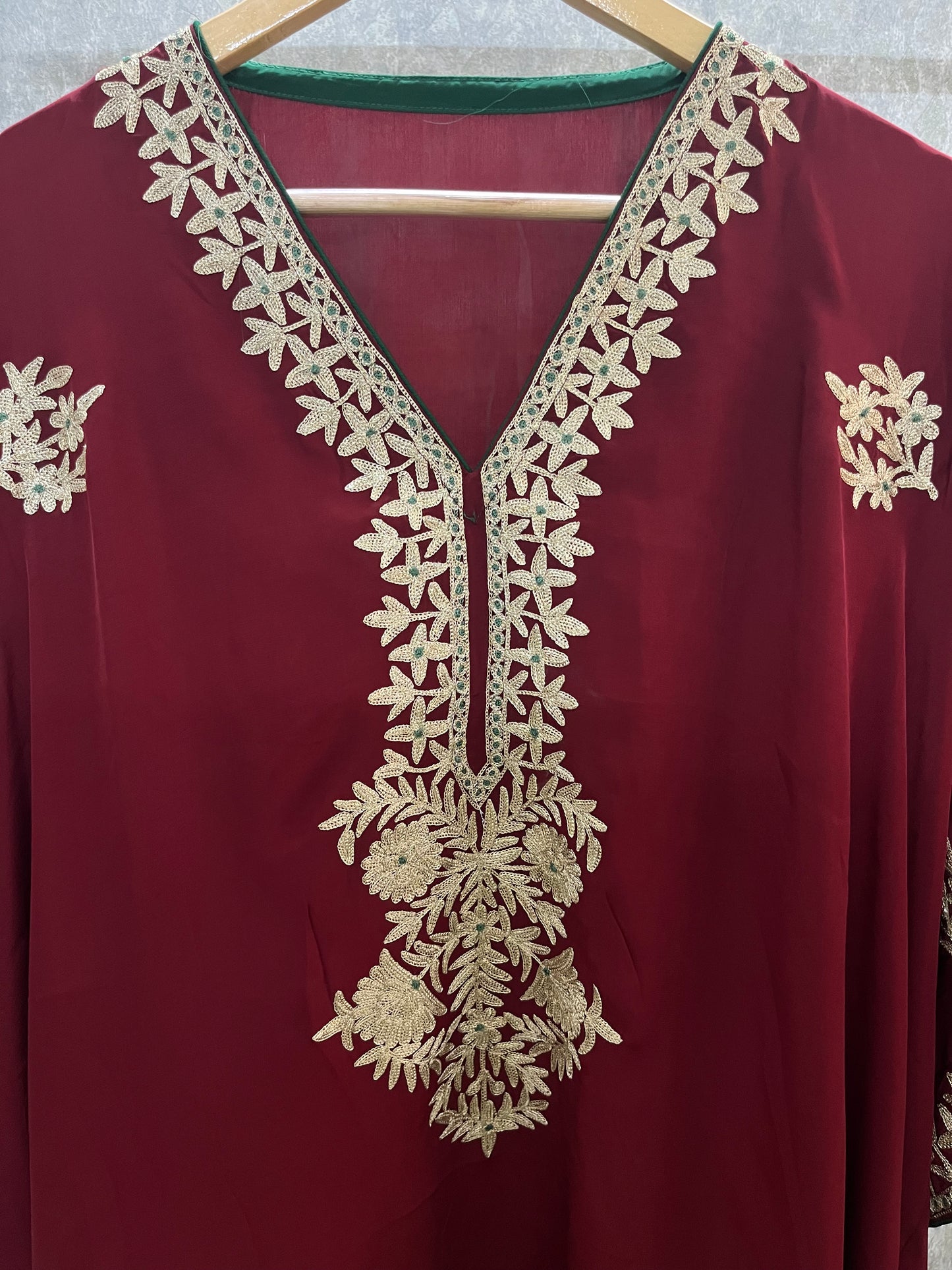 Maroon Crape Kashmiri Kaftan Set size (56)