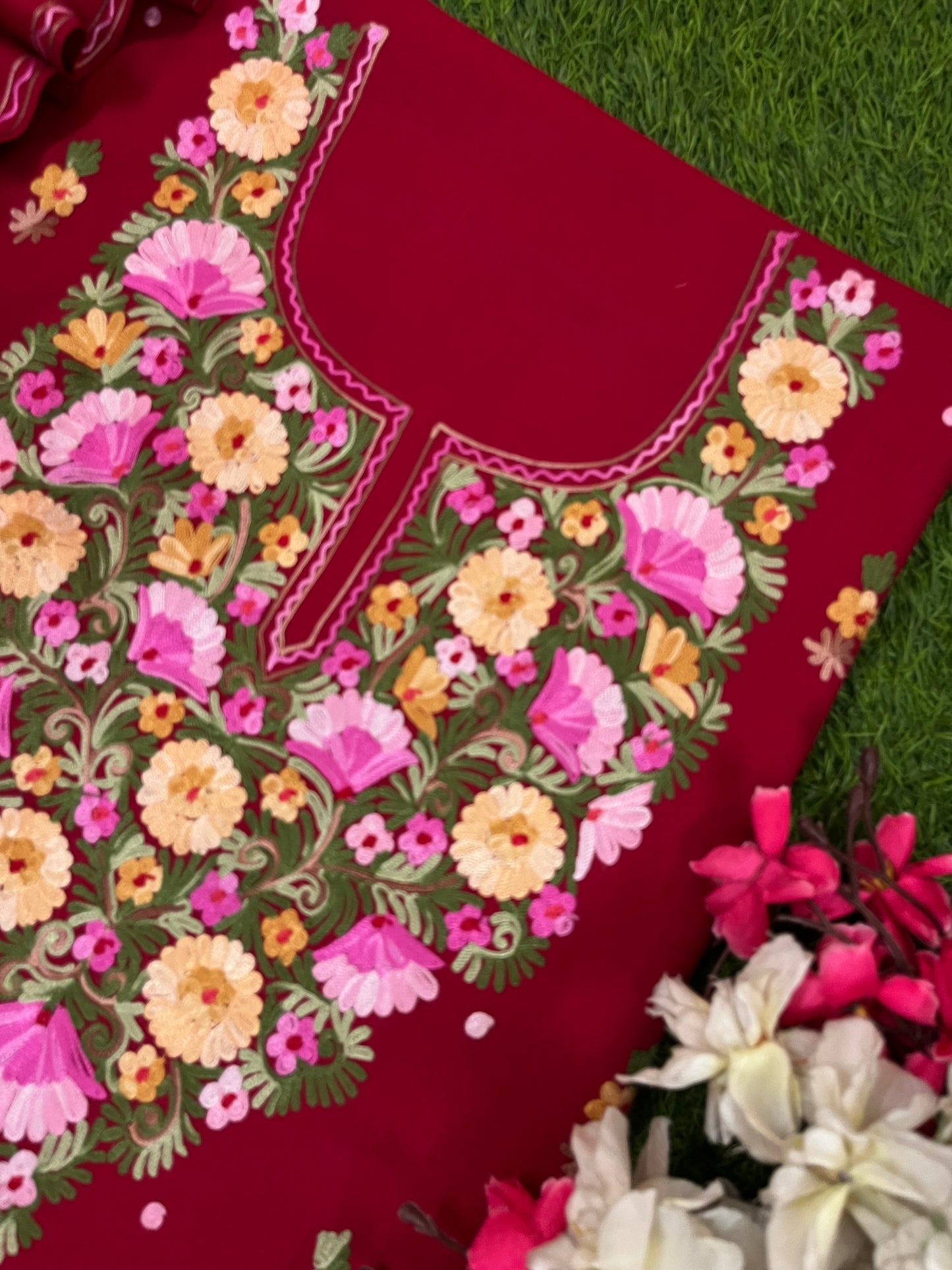 Maroon Woollen Aari Embroidered 3pc suit