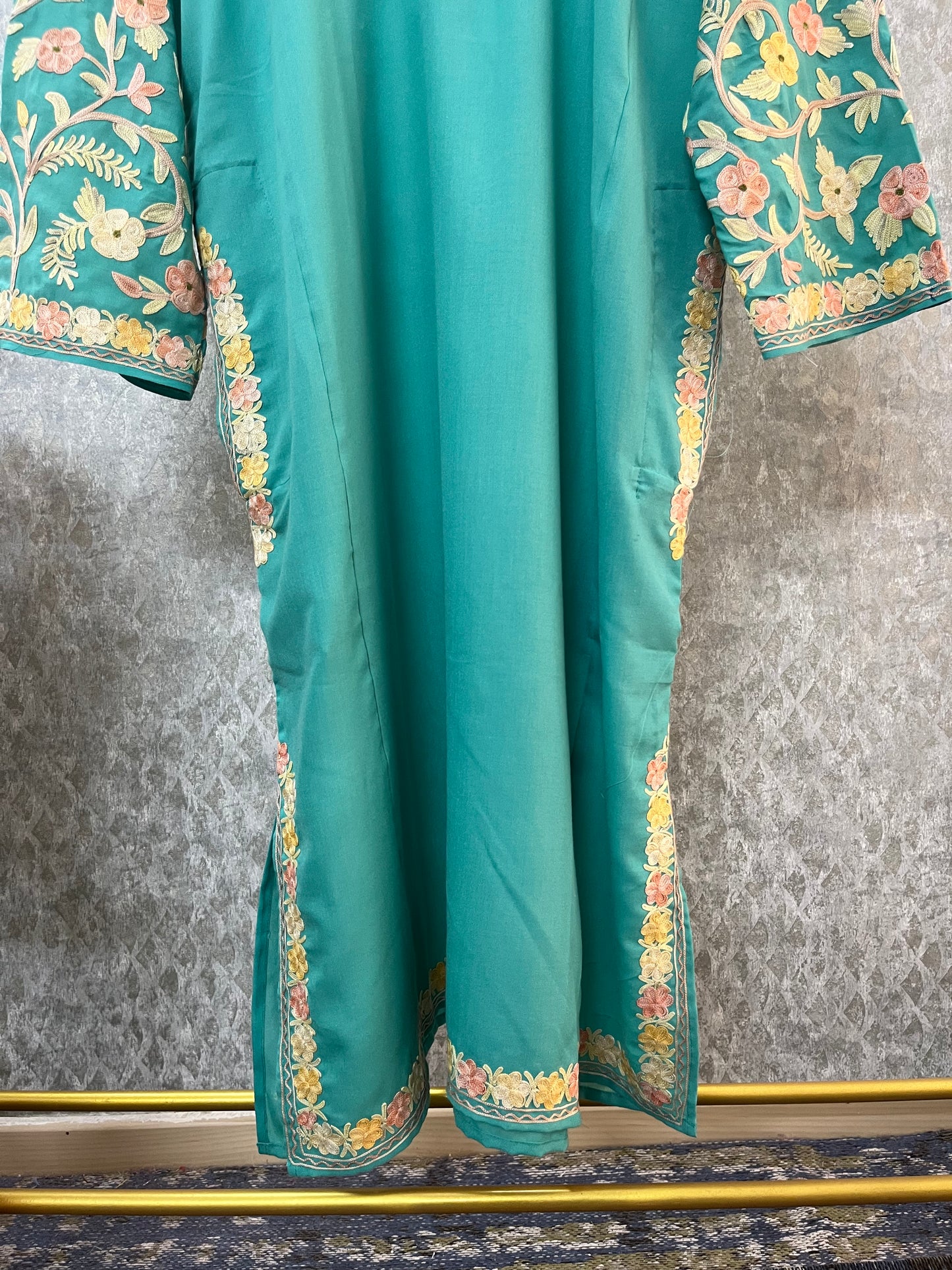 Jade Green Cotton Aari Work Pheran