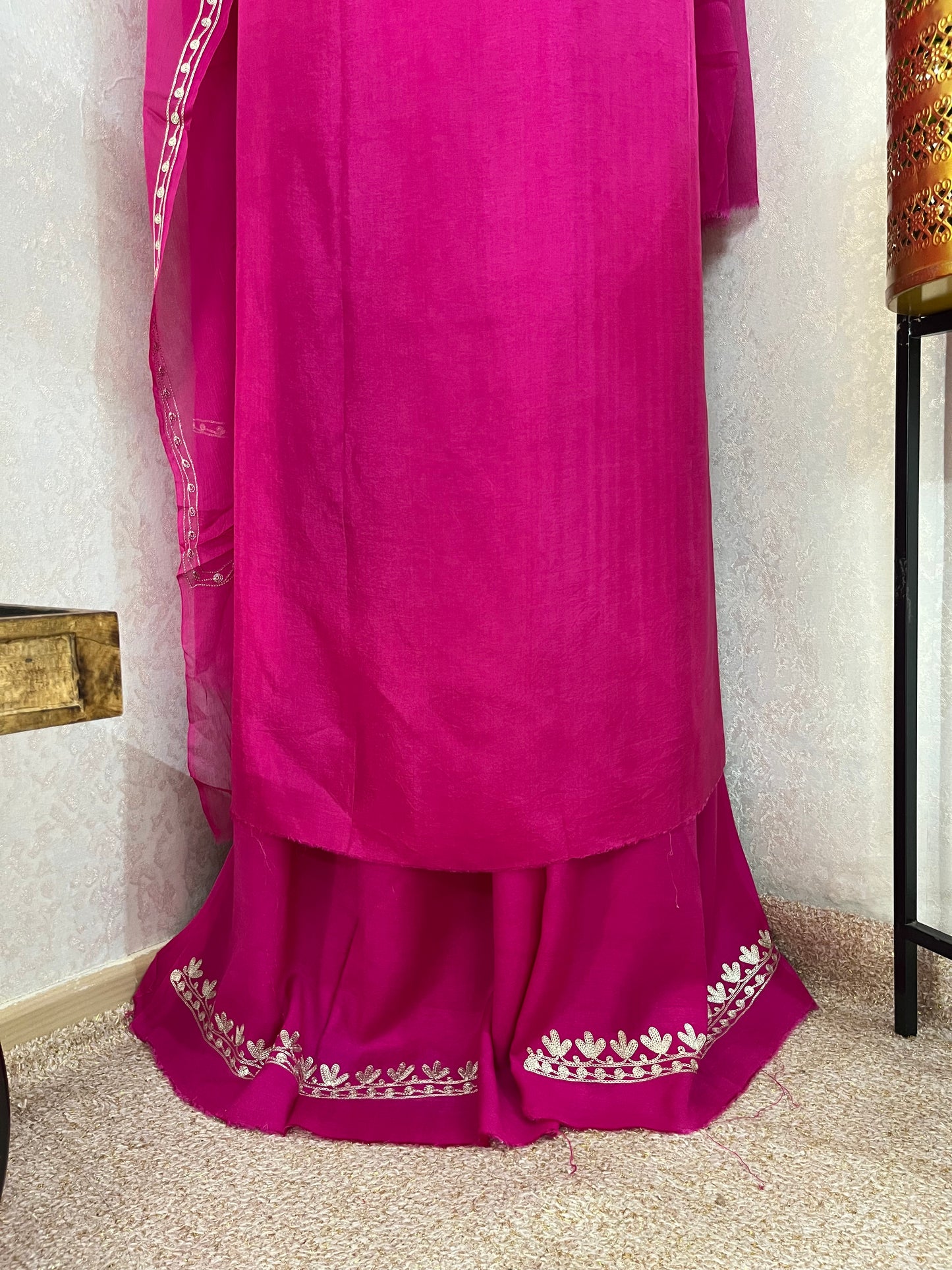 Hot Pink Silk Tilla Kashmiri Suit