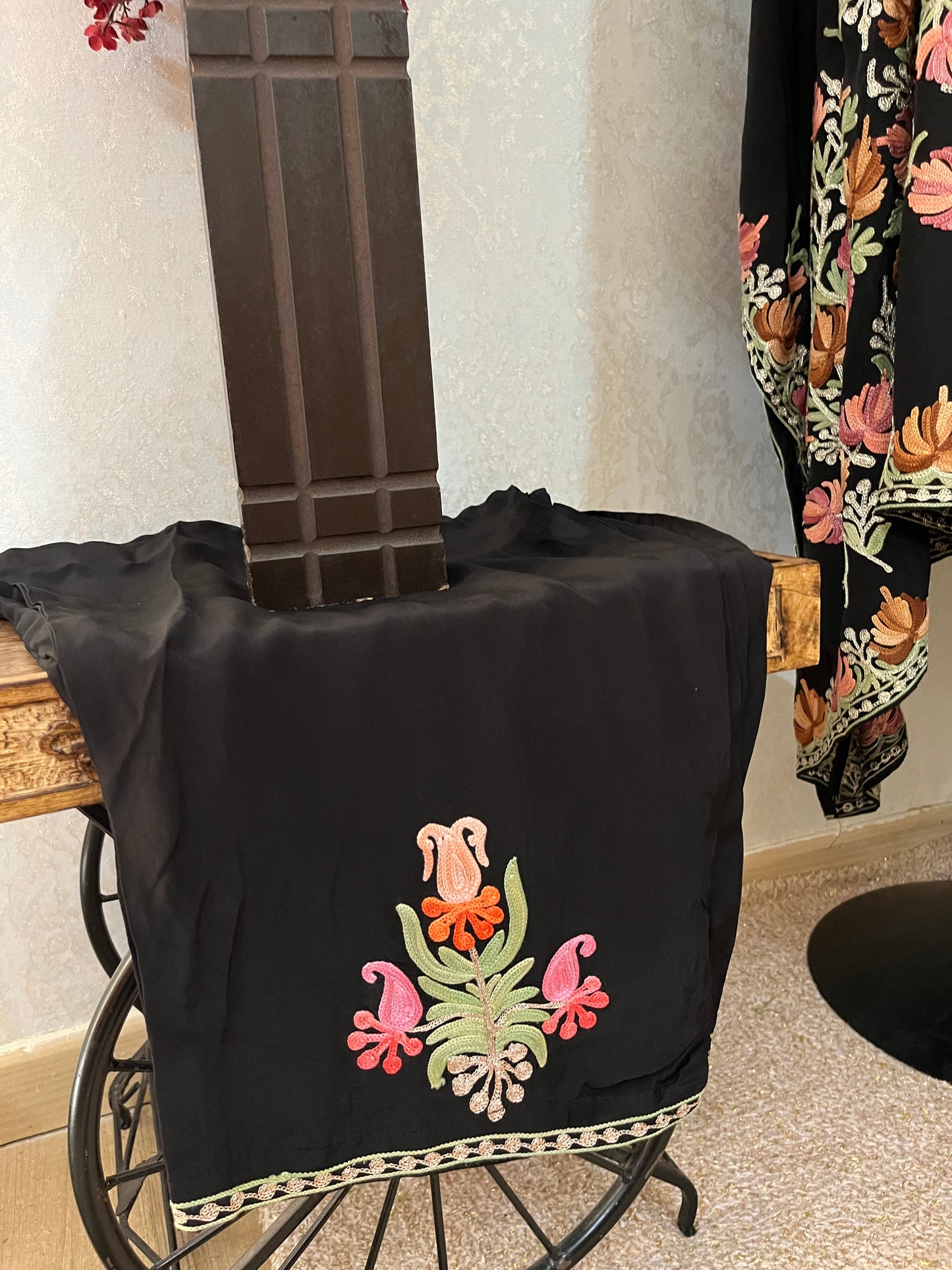 Black Pure Crape Kashmiri Kaftan