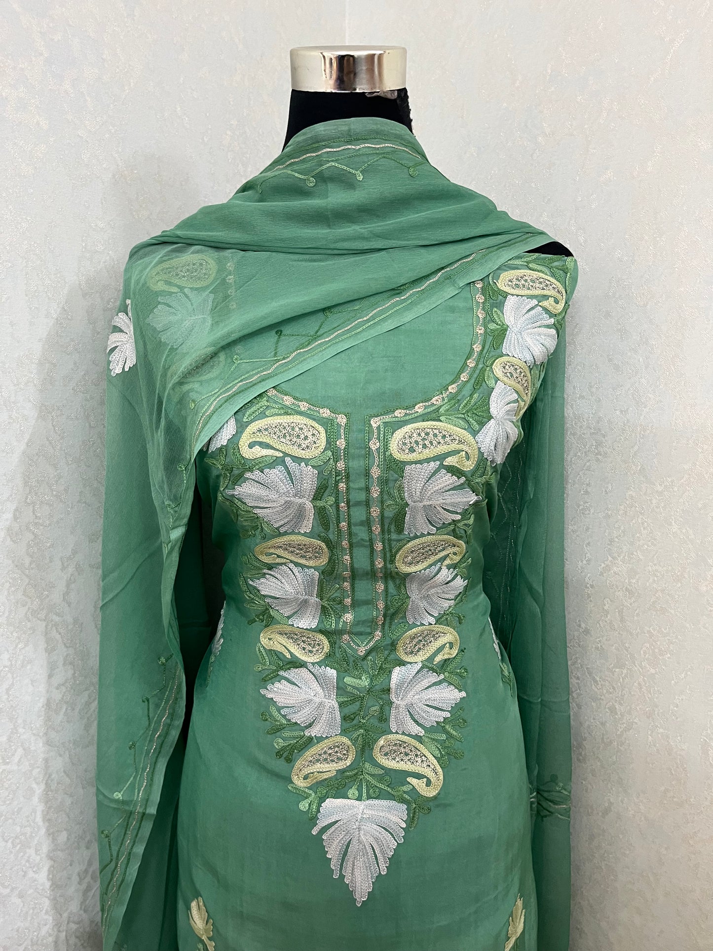 Pastel Green Opada Silk Kashmiri Suits
