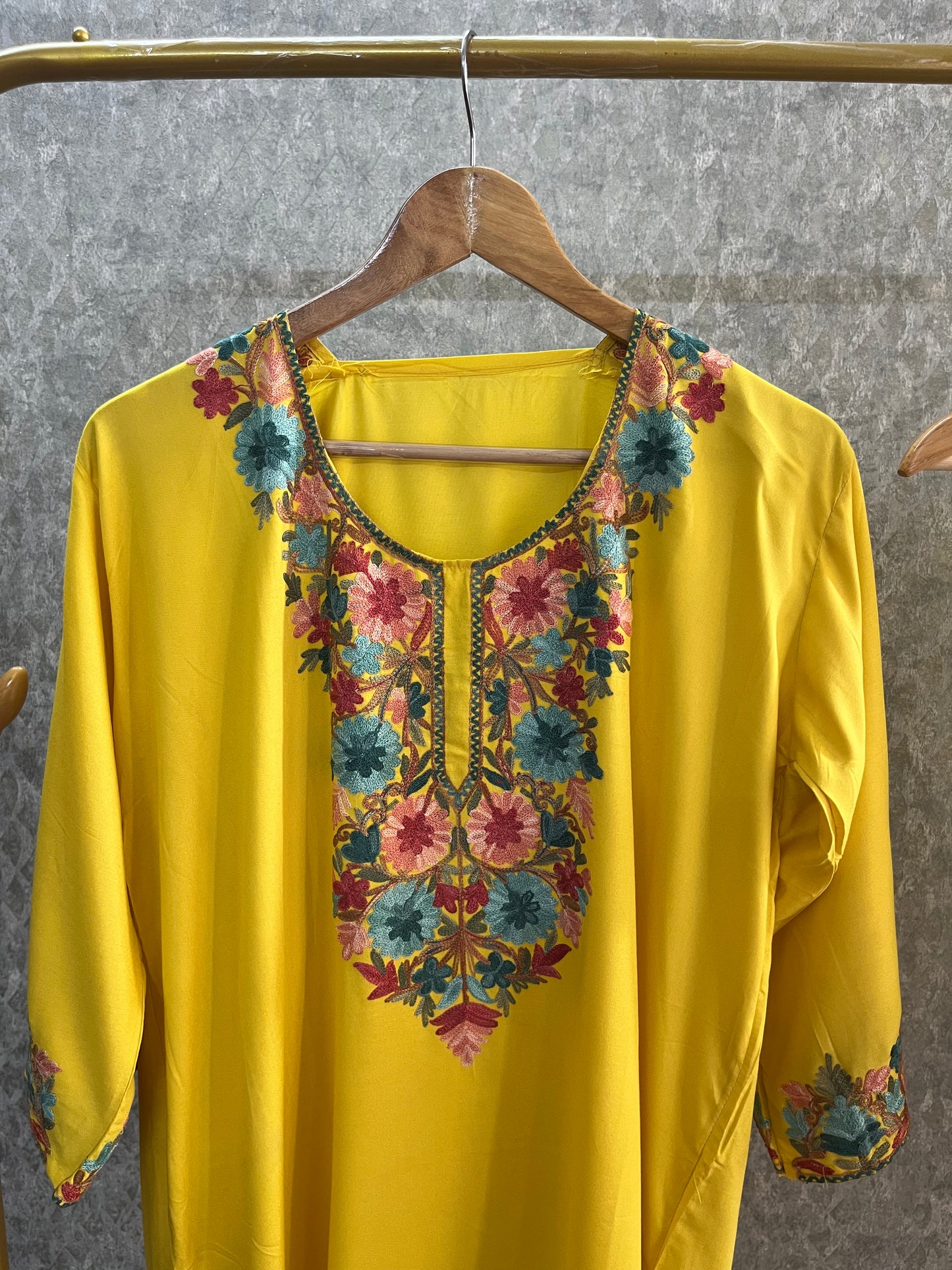 Yellow Cotton Stitched Co-ord Set(44)