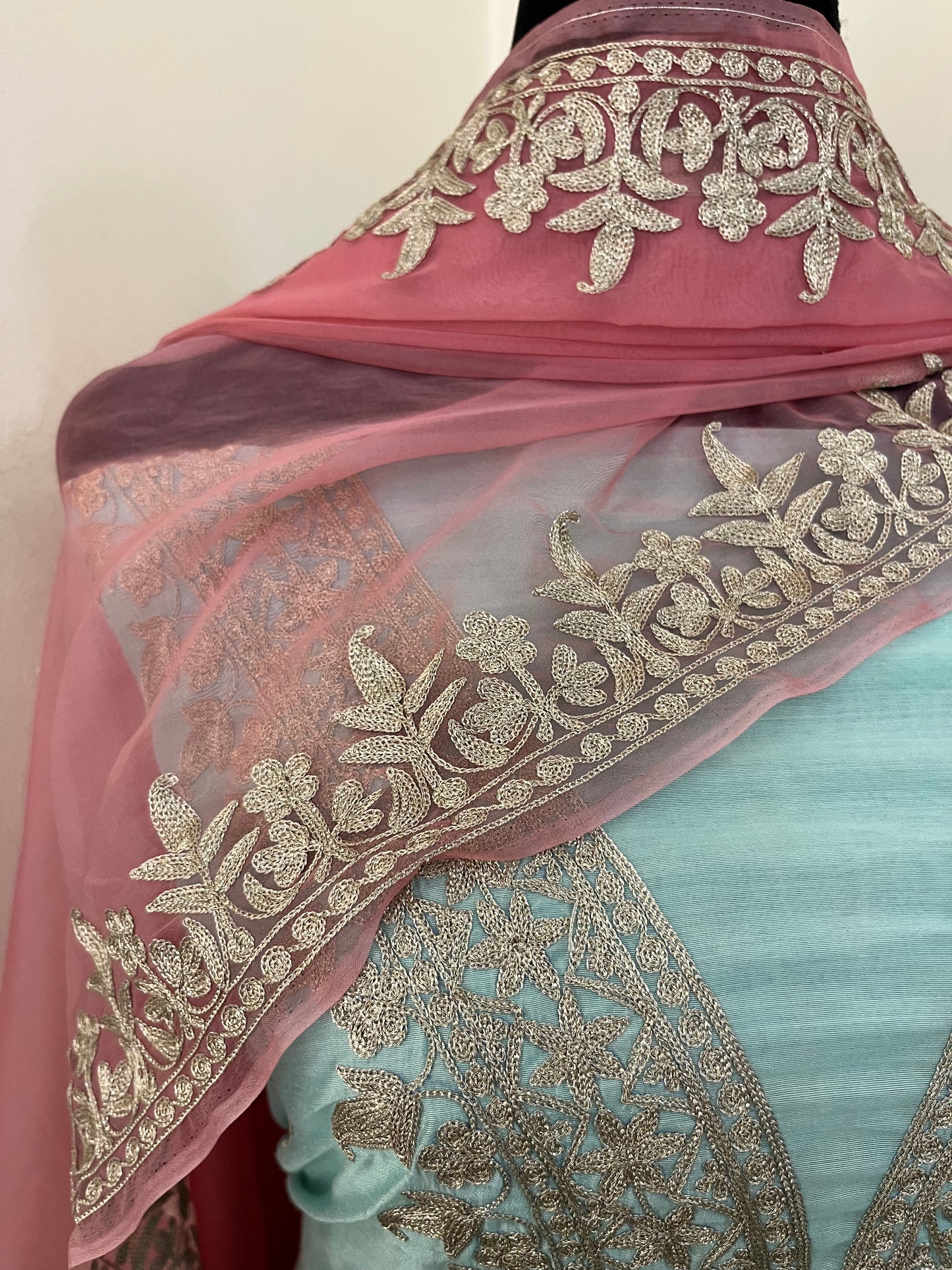 Sky Blue Chanderi Silk Kashmiri Suit