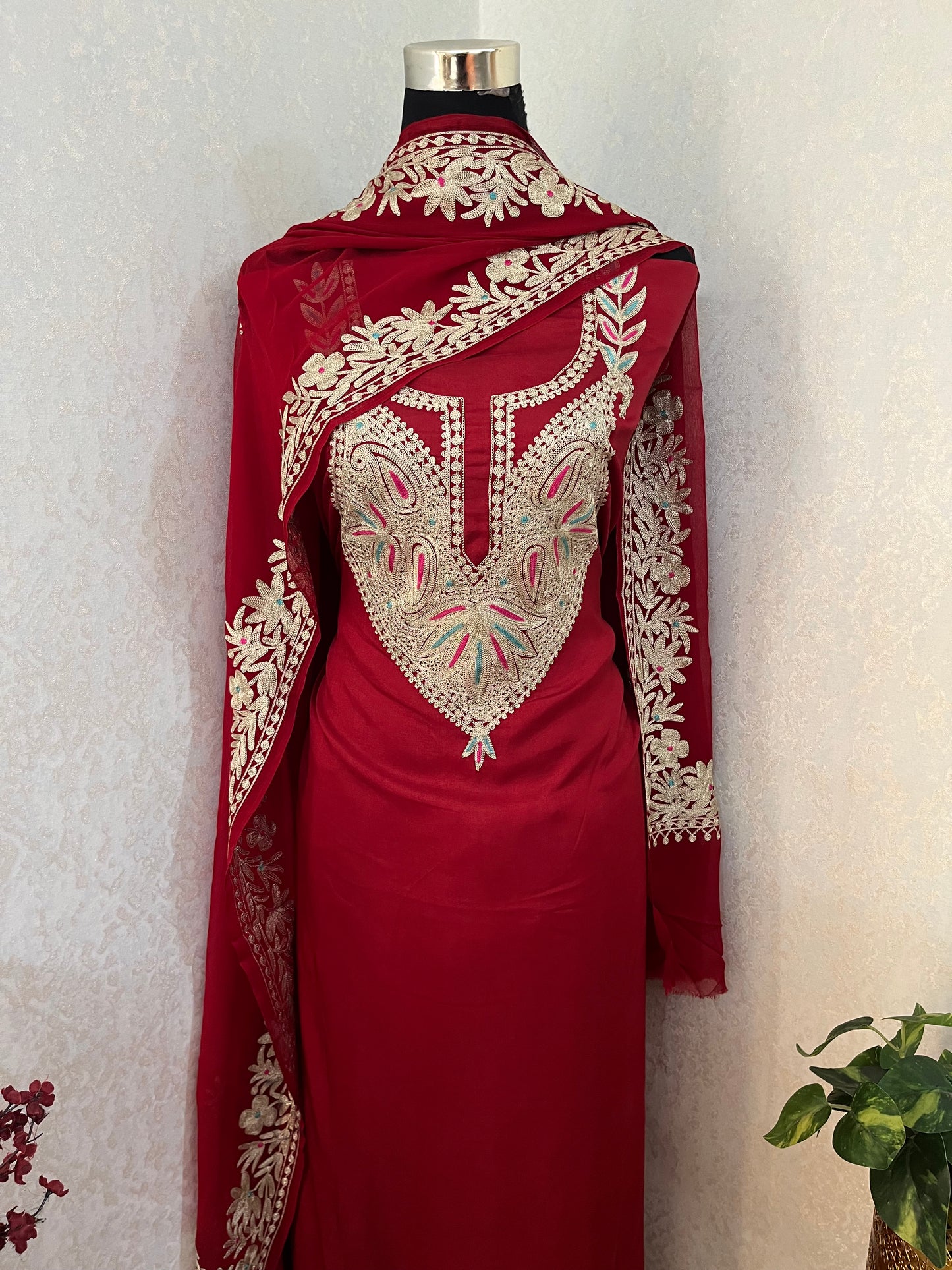 Maroon Opada Silk Kashmiri Suits