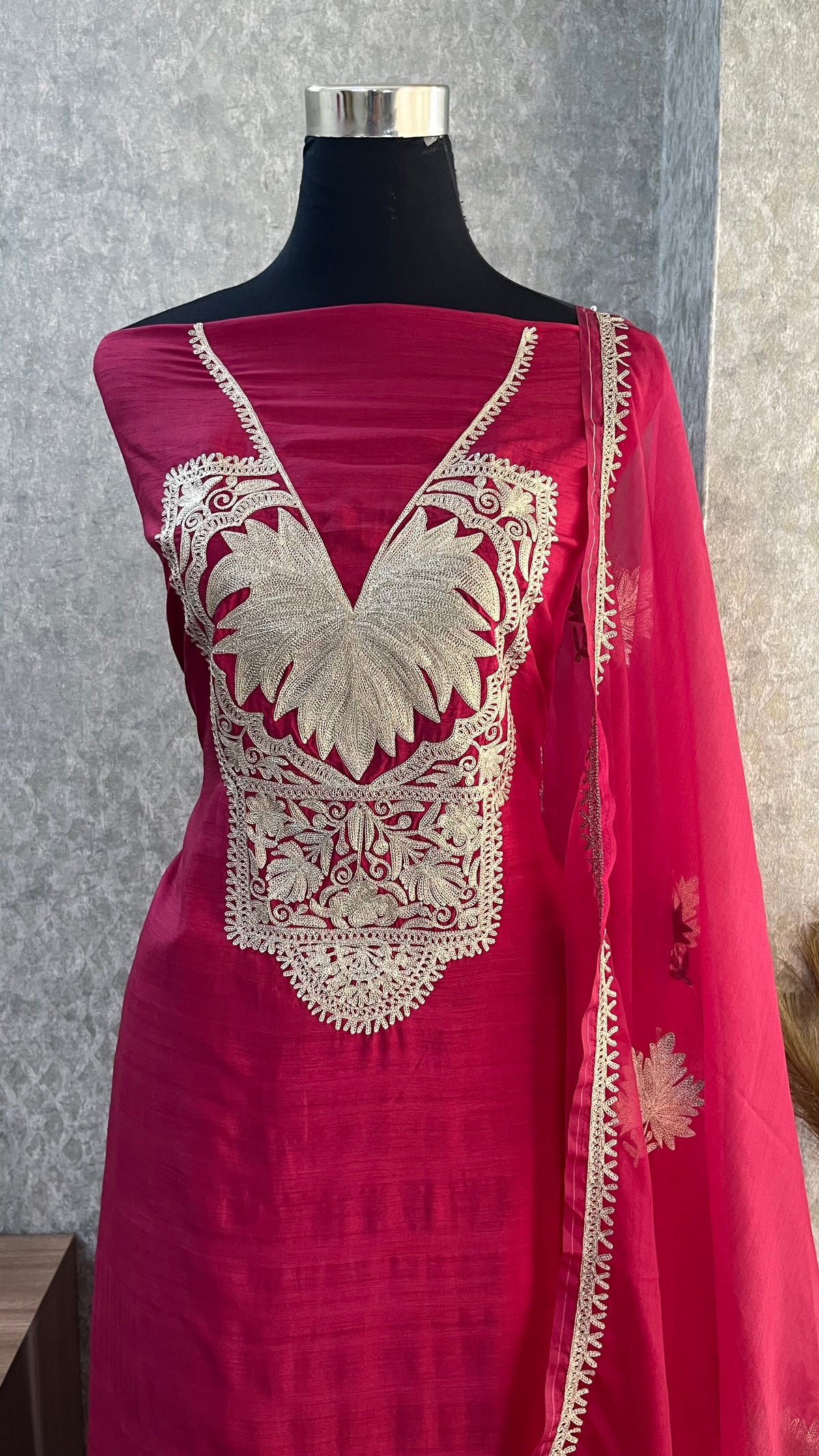 Hot Pink Silk Tilla Embroidered Suit