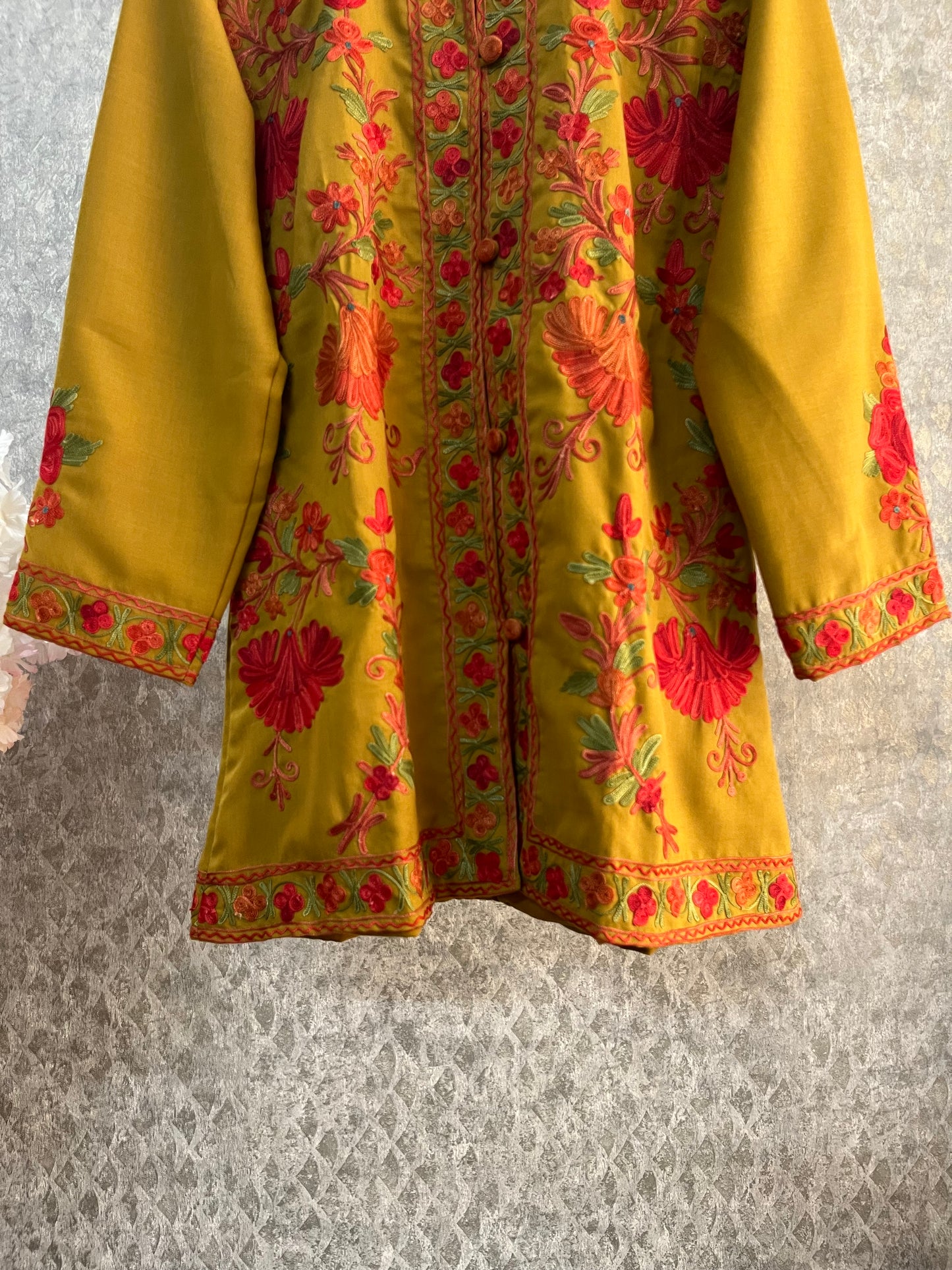 Henna Green Cotton Aari Work Jacket
