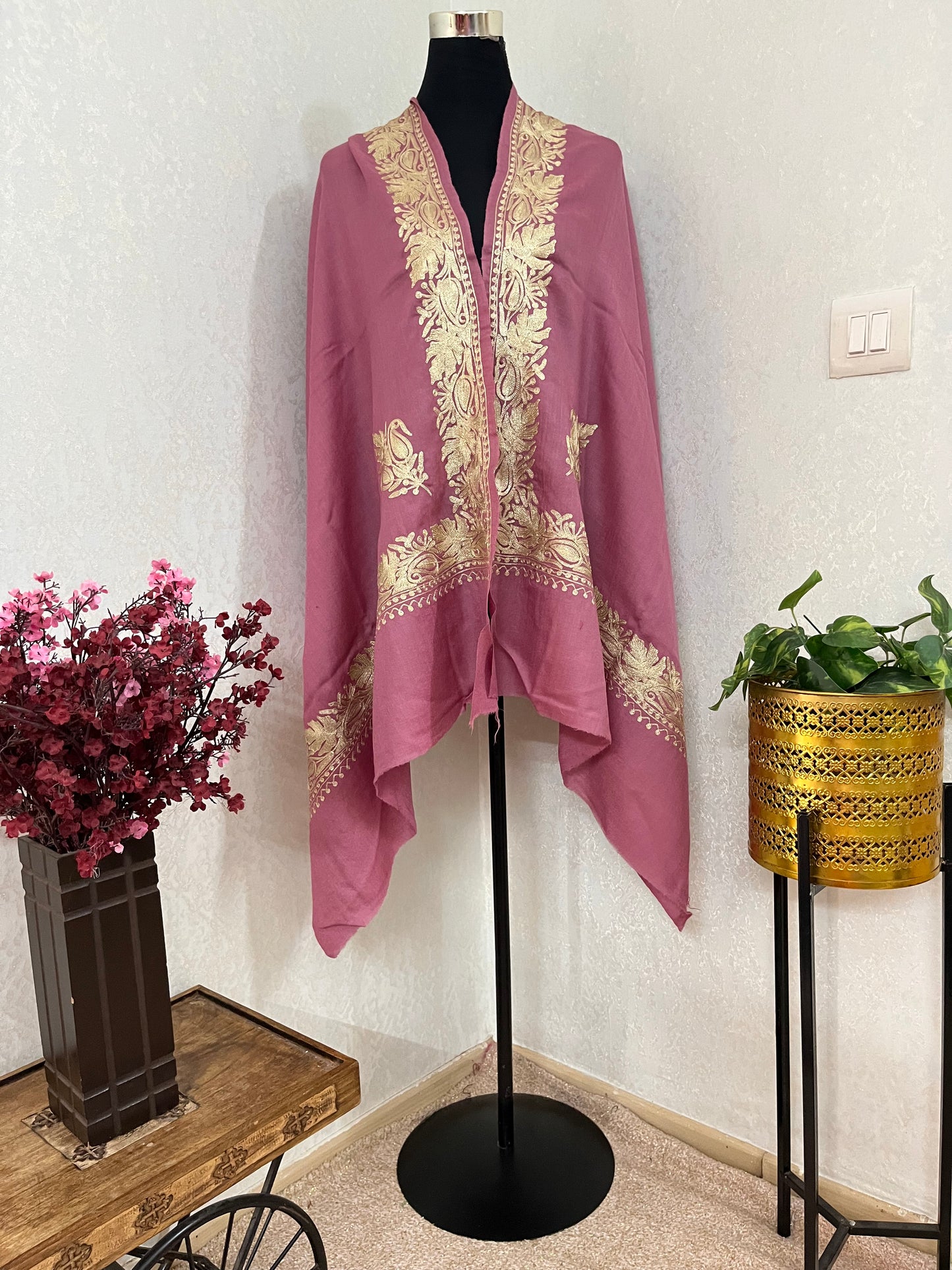 Pink Semi Pashmina Tilla stole