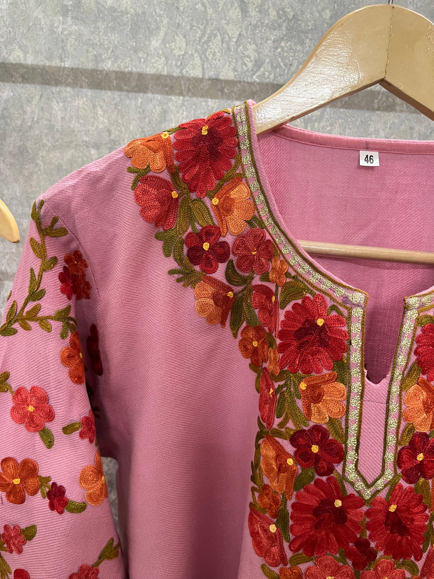 Soft Pink Woollen Kashmiri Co-Ord Set ( Size 42 )