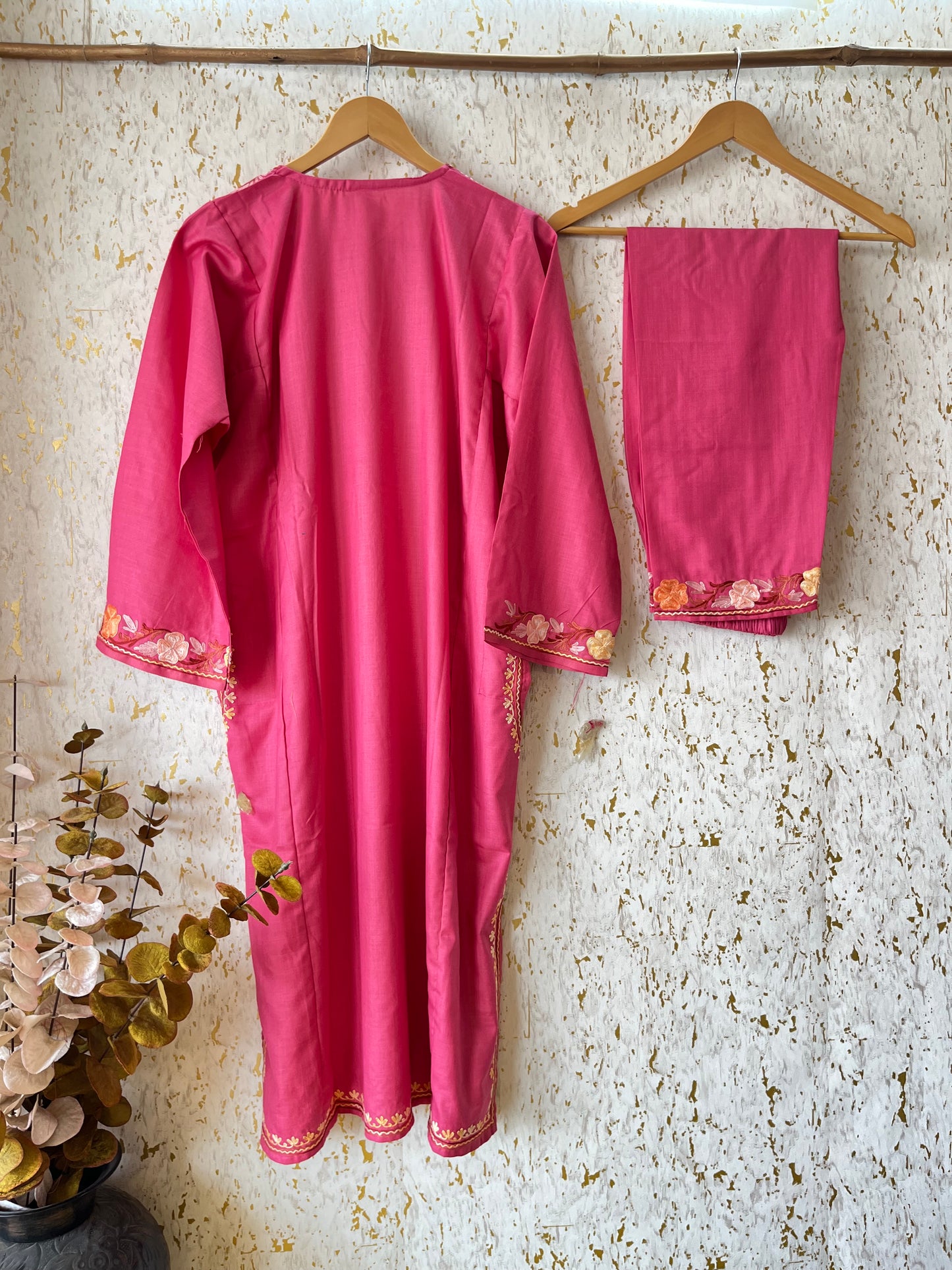 Pink Cotton Pheran Set (Free Size)