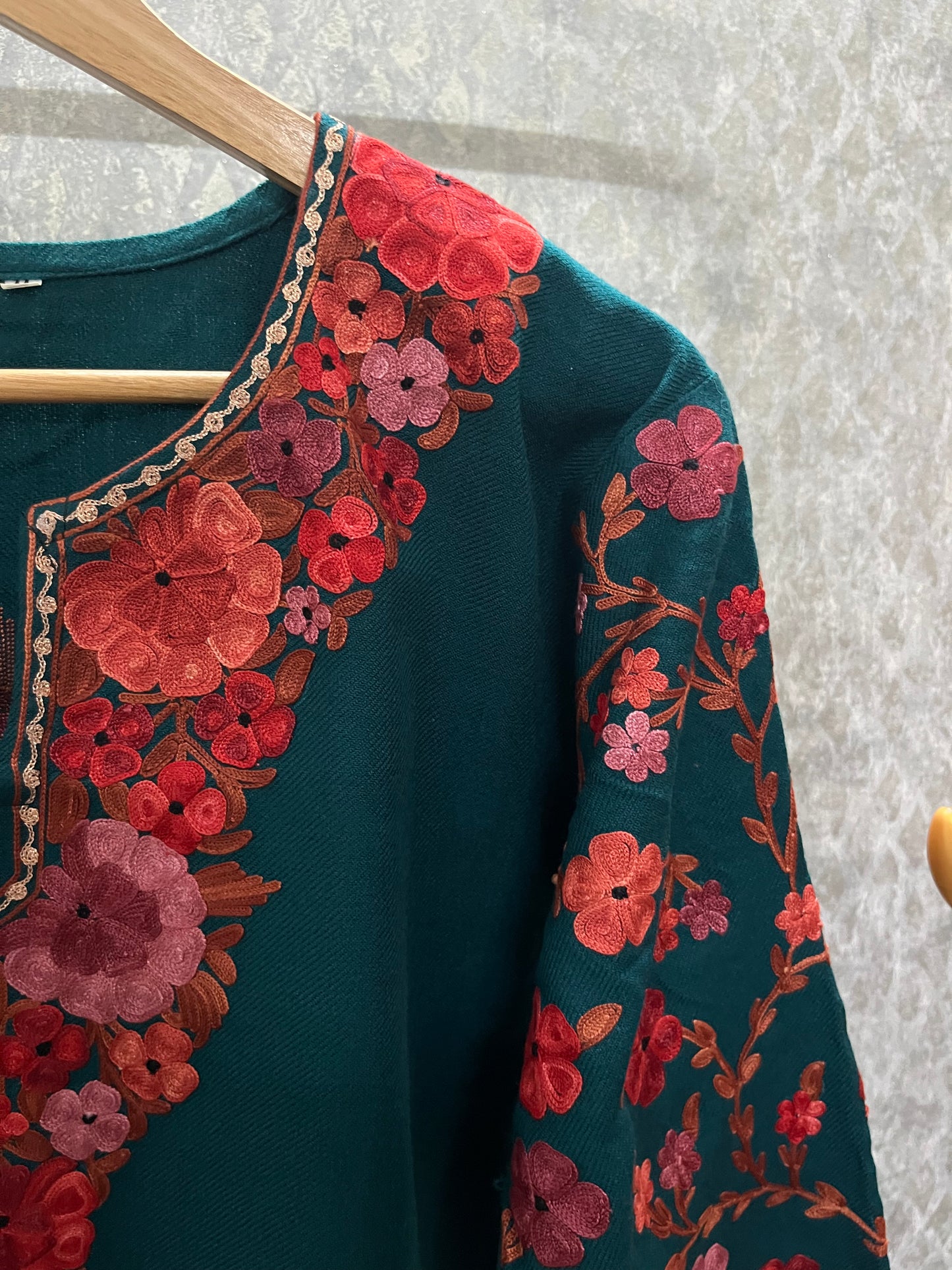 Teal Green Woollen Kashmiri Co-Ord Set ( Size 40 )