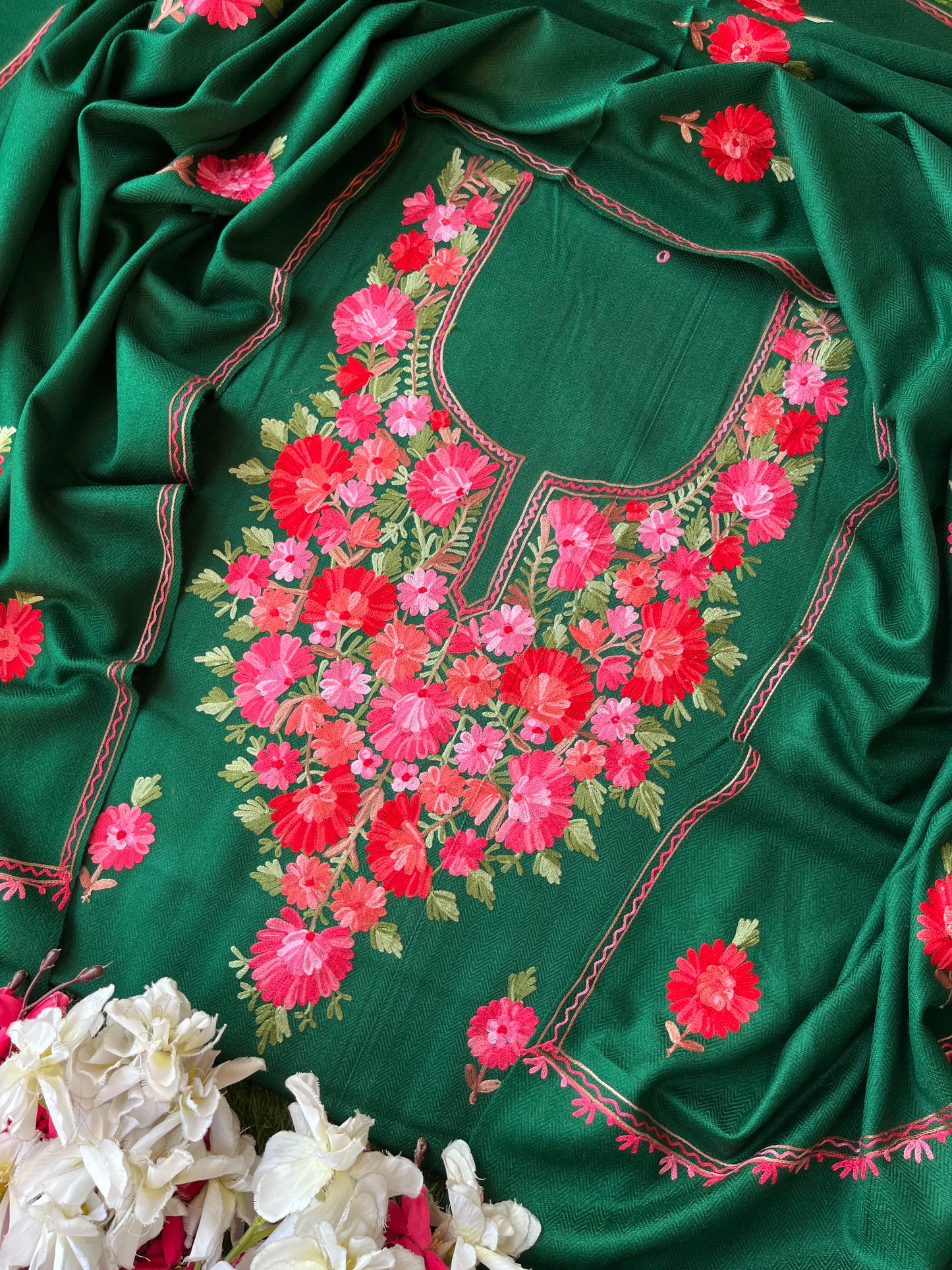 Green Woollen Aari Embroidered 3pc suit