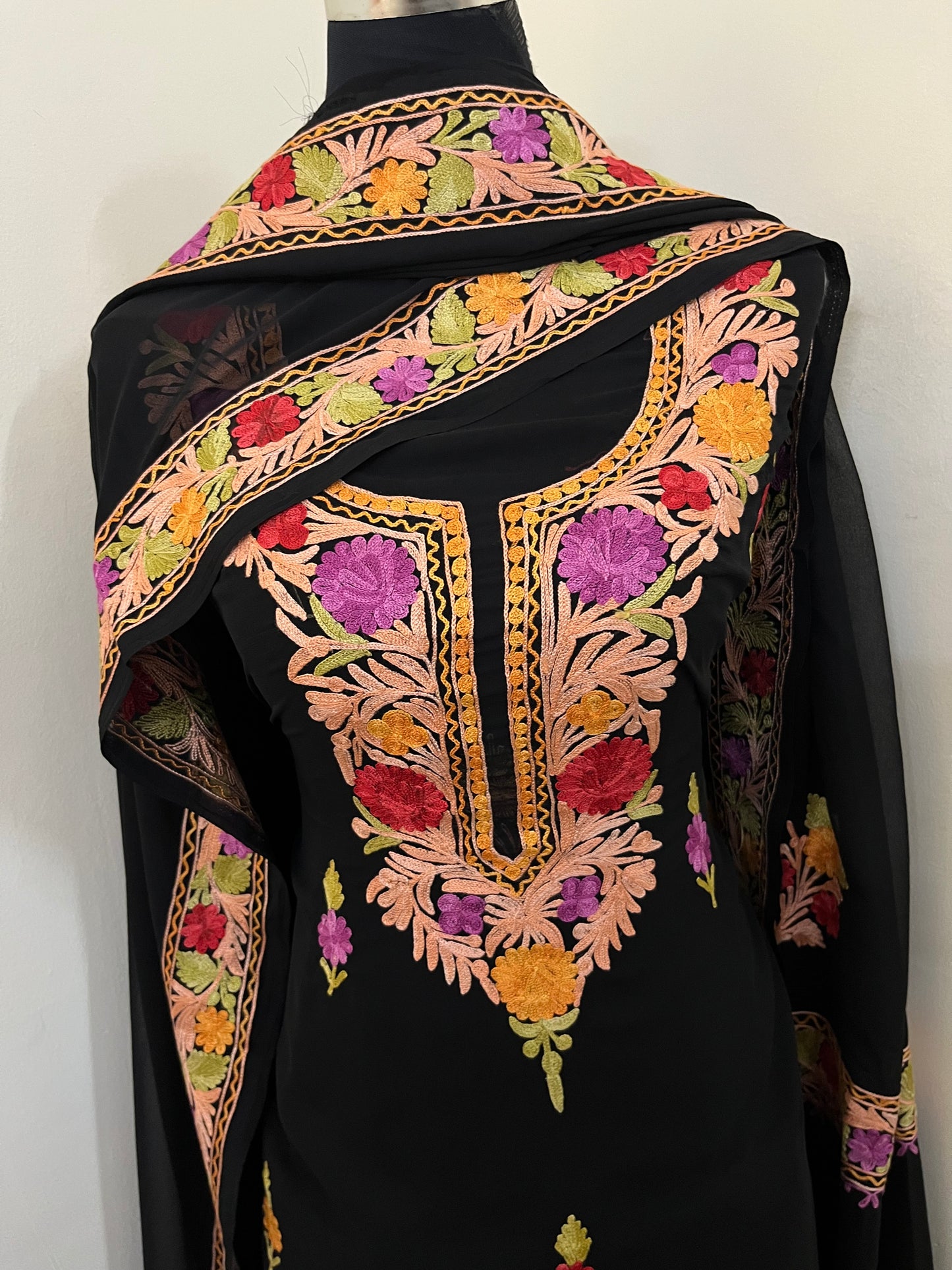 Black Georgette 3 Pc Aari Embroidered Suit Set