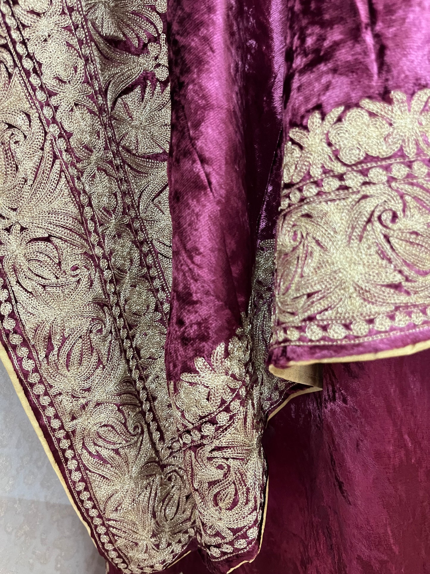 Sangria Purple Tilla Pure Makhmal Kashmiri Kaftan Set