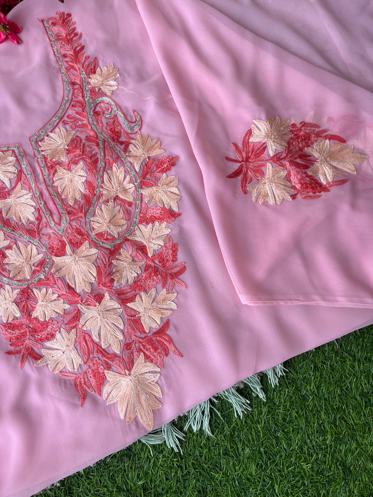 Georgette Aari Embroidered Unstitched Kurta Material