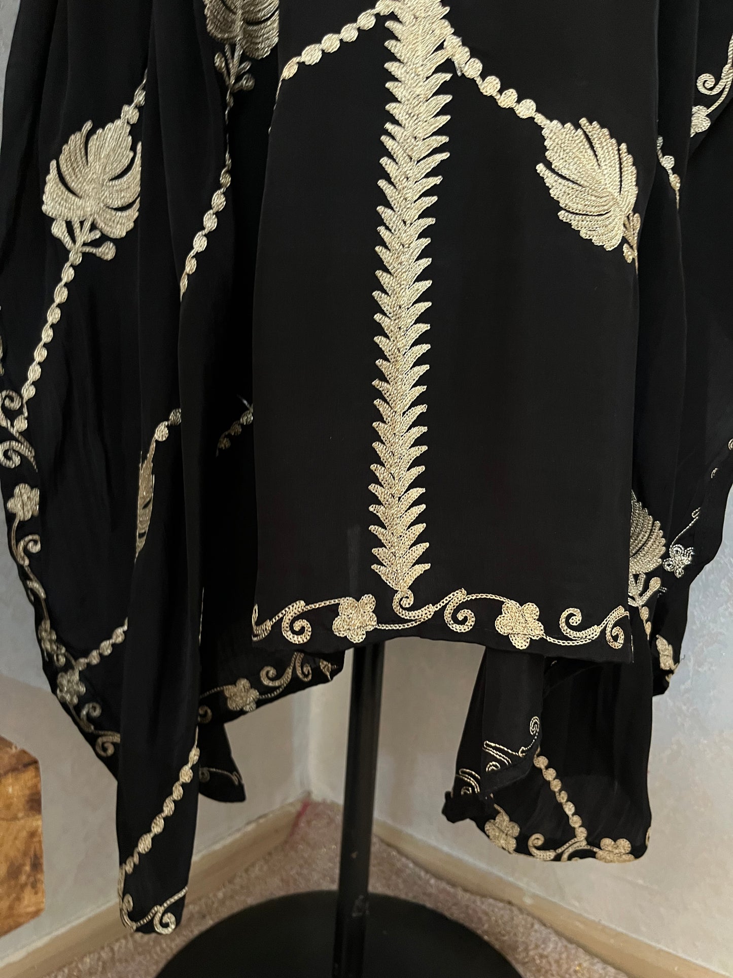 Black Pure Crape Kashmiri Kaftan