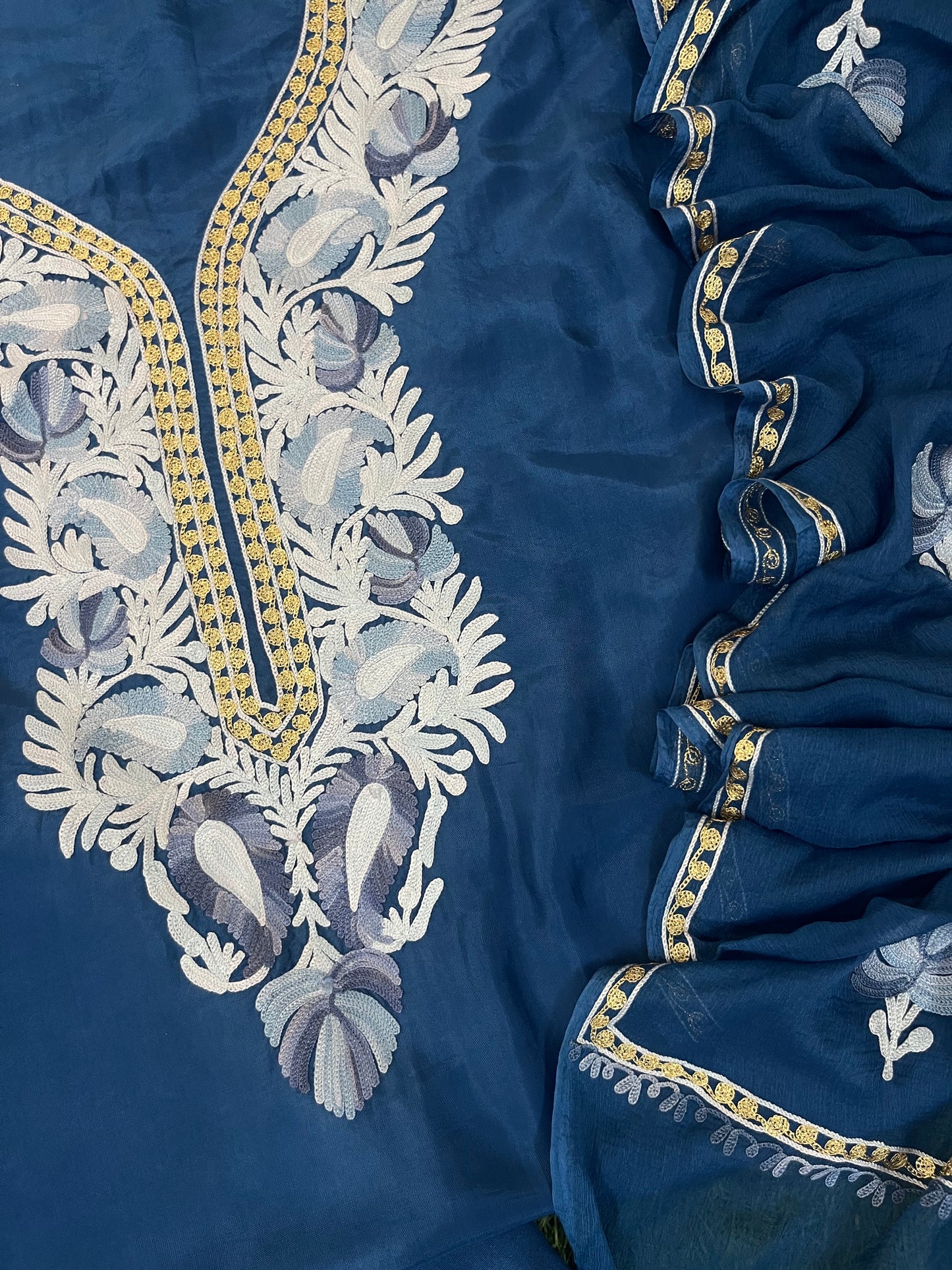 Soft Blue Opada Silk Kashmiri Suits