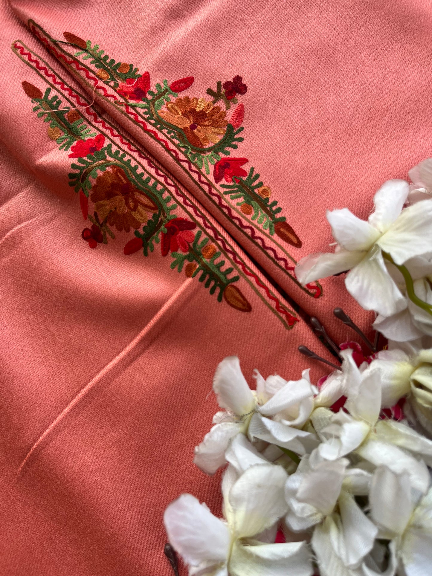 Soft Pink Woollen Aari Embroidered 3pc suit