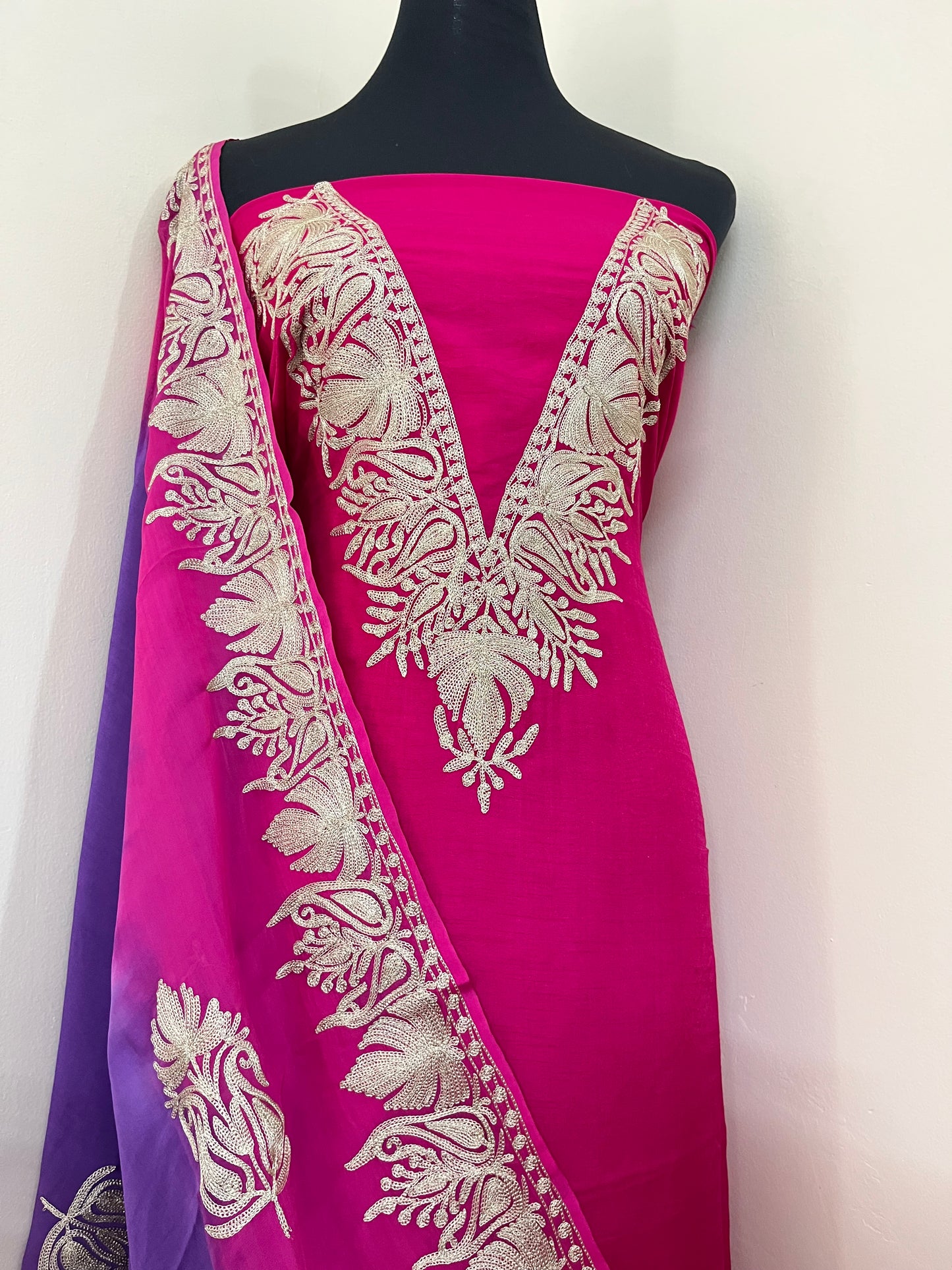 Sanam Hot Pink Silk Kashmiri Suit