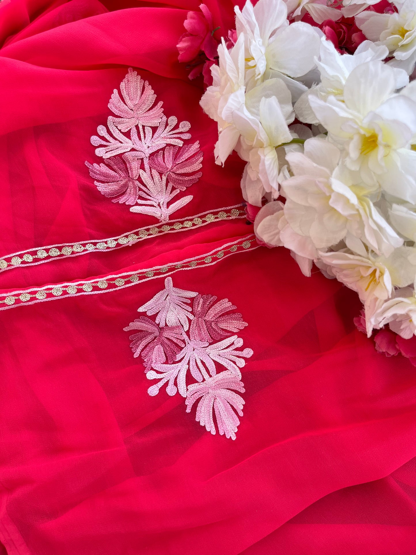 Pink Georgette Shirt and Dupatta Aari Embroidered Suit