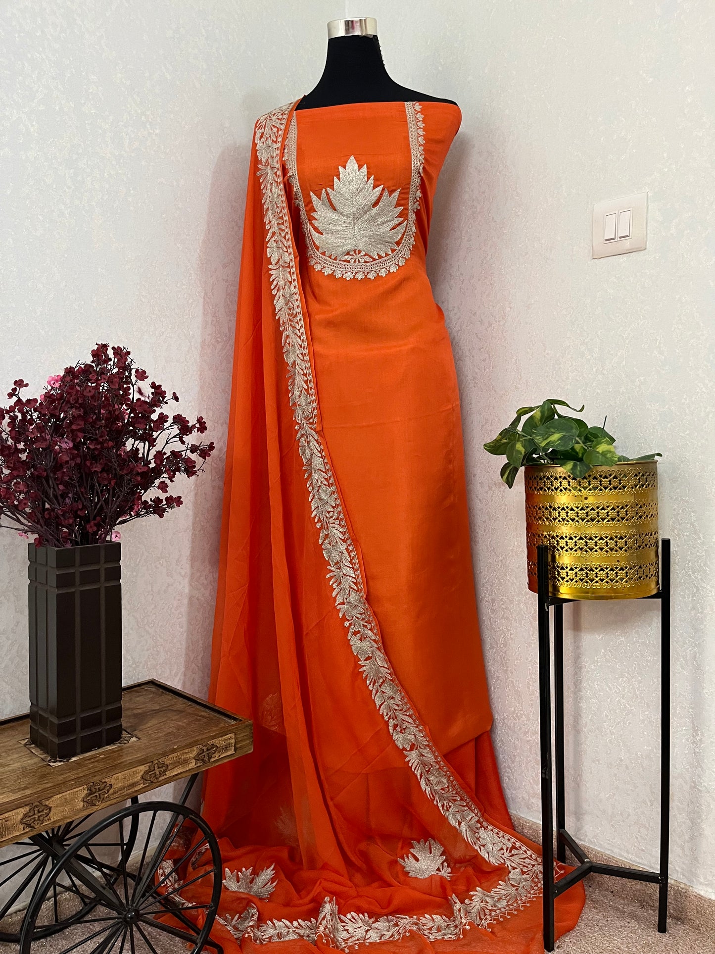 Orange Sanam’ Tilla Kashmiri Silk Suit