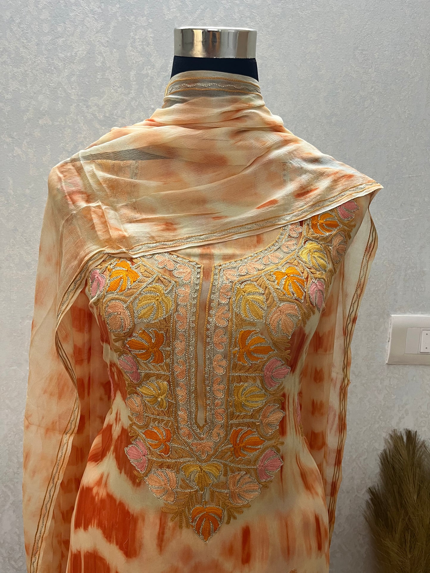 Orange Pure Georgette Kashmiri Suit