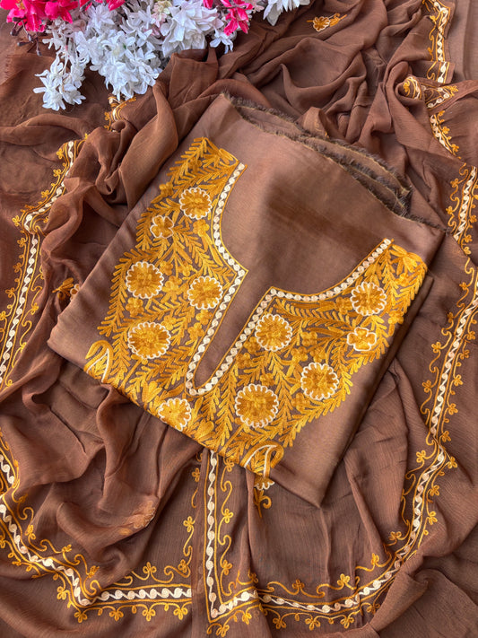 Soft Brown Opada Silk Kashmiri Suit