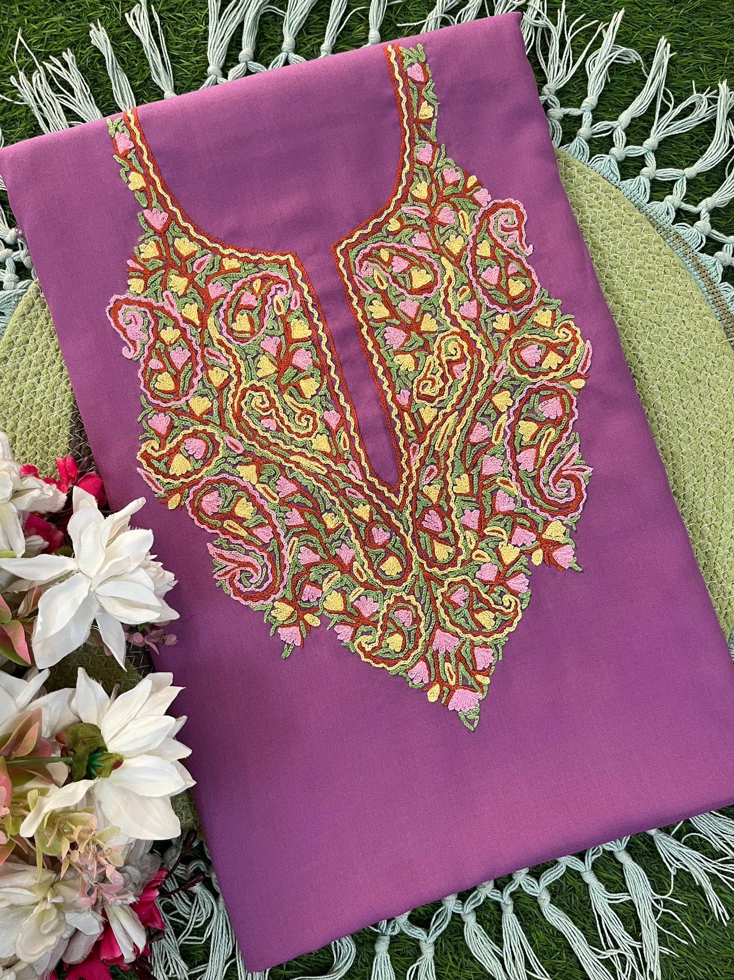 Soft Purple Cotton Two Piece Suit (Hand Embroidered)