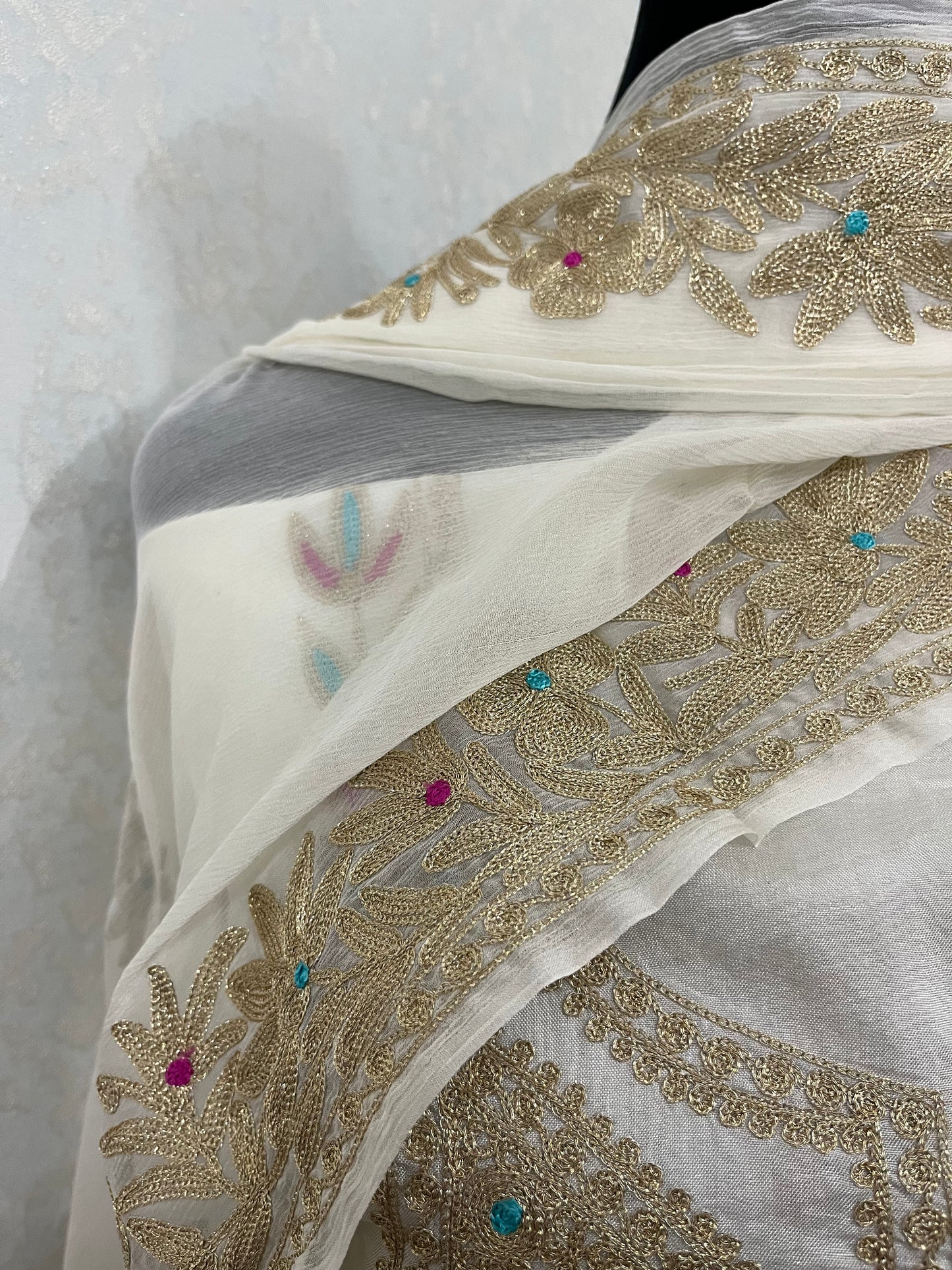 Ivory Opada Silk Kashmiri Suits