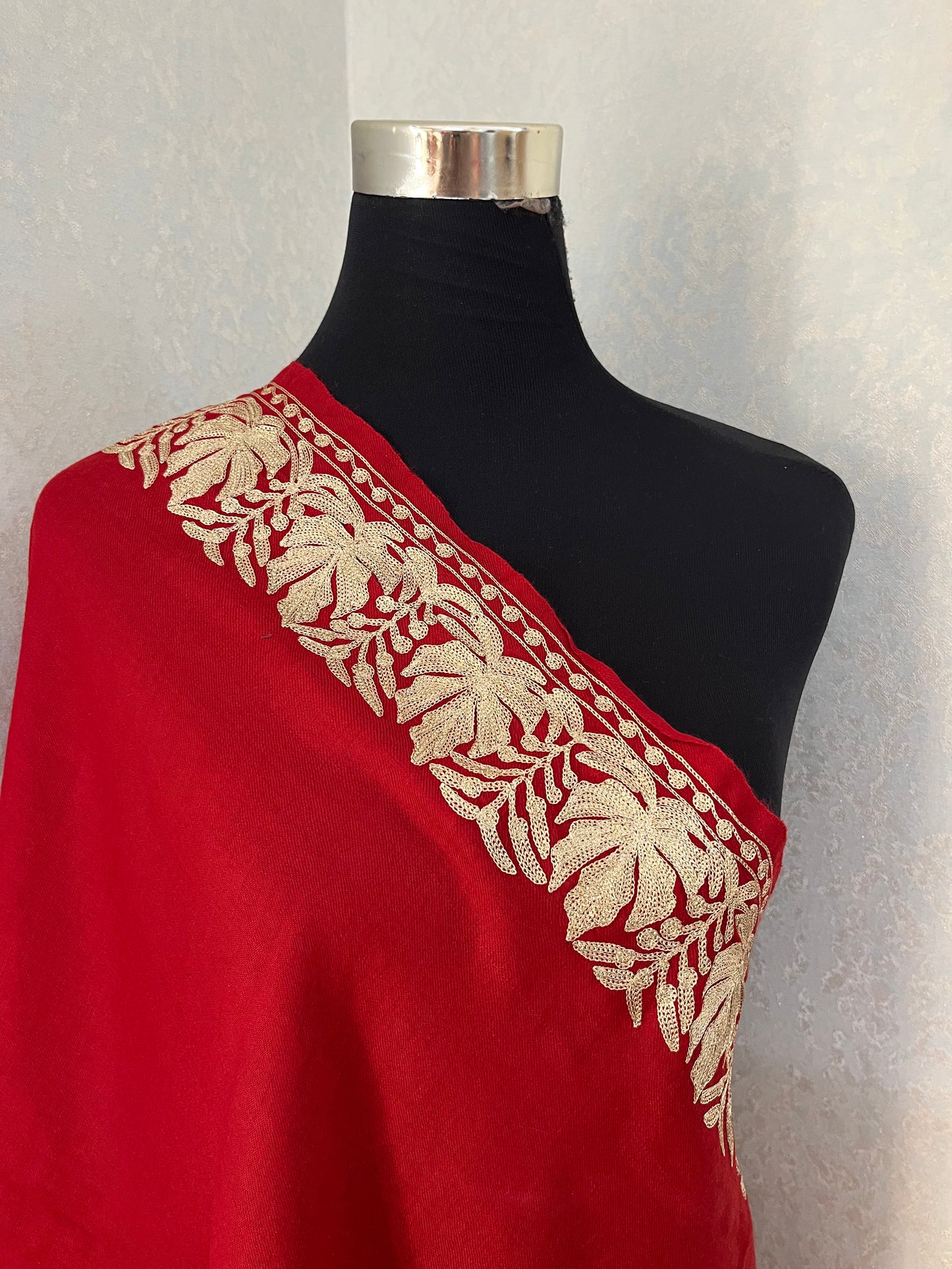 Maroon Semi Pashmina Tilla Embroidered stole
