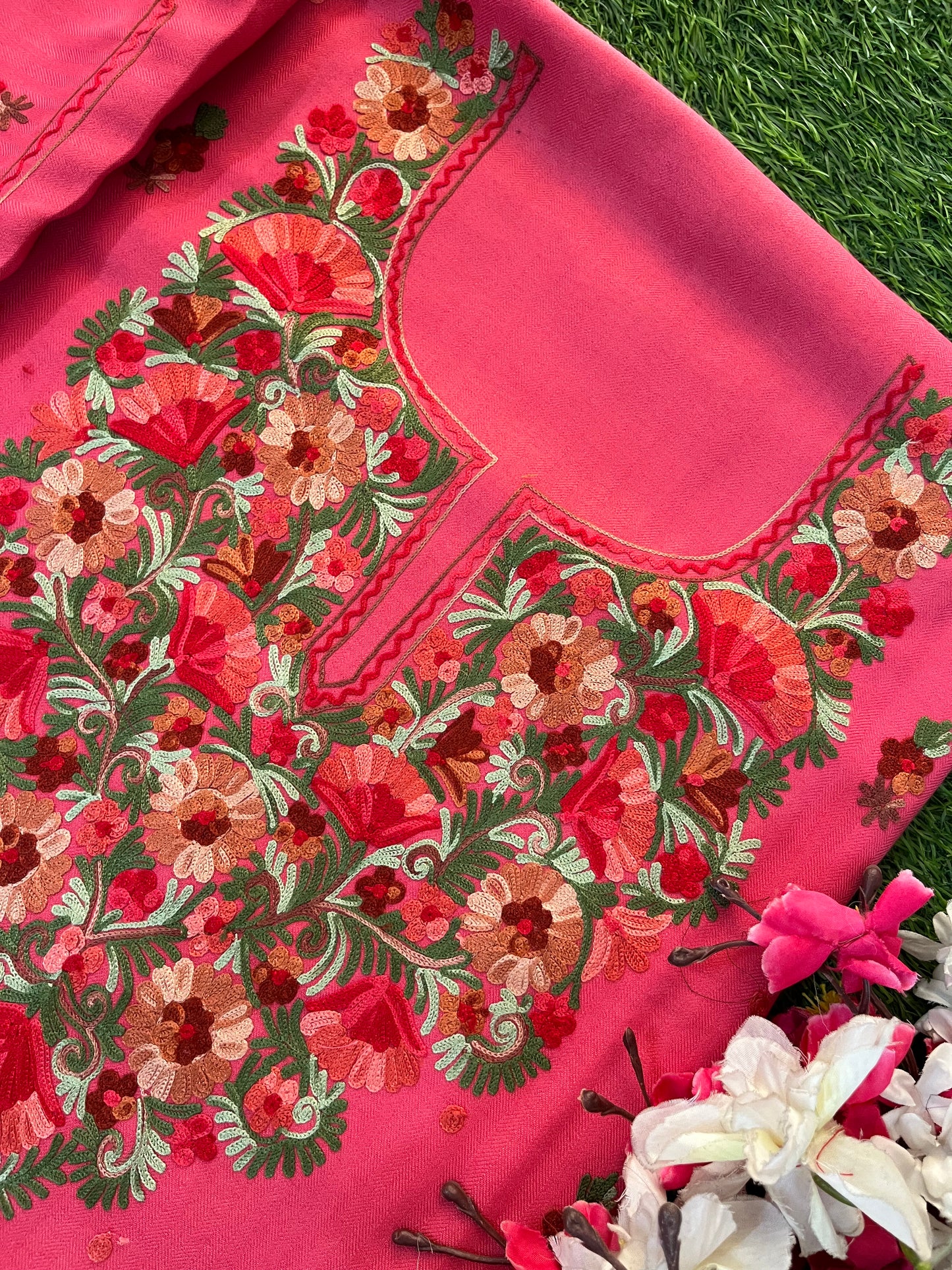 Candy Pink Woollen Aari Embroidered 3pc suit